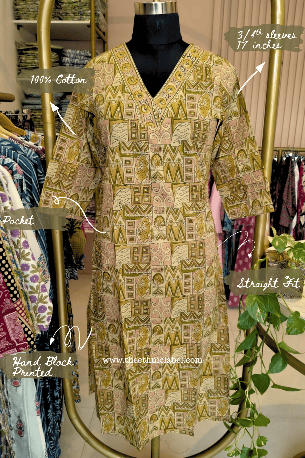 "Nivara" Hand Block Printed Bagru Cotton kurta