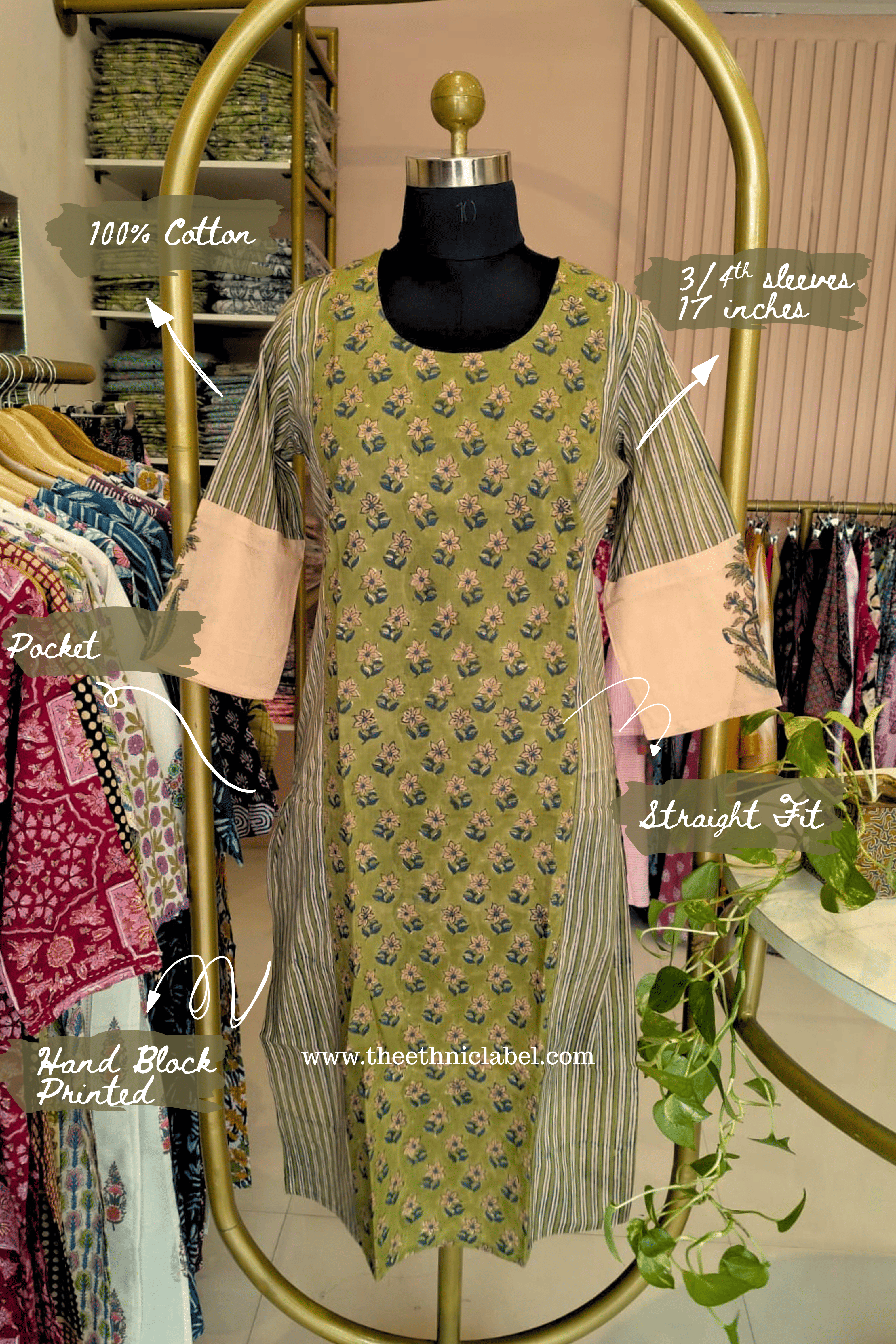 "Virasat" Hand Block Printed Green Cotton kurta