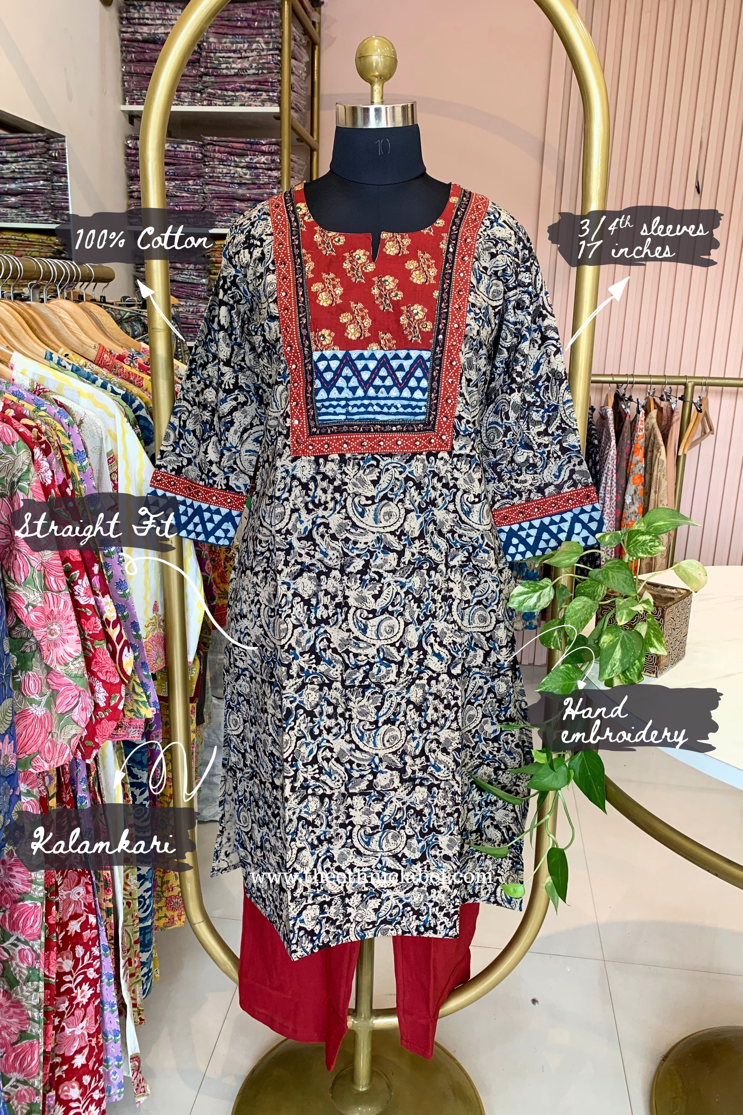 "Varnika" Grey Kalamkari Cotton kurta