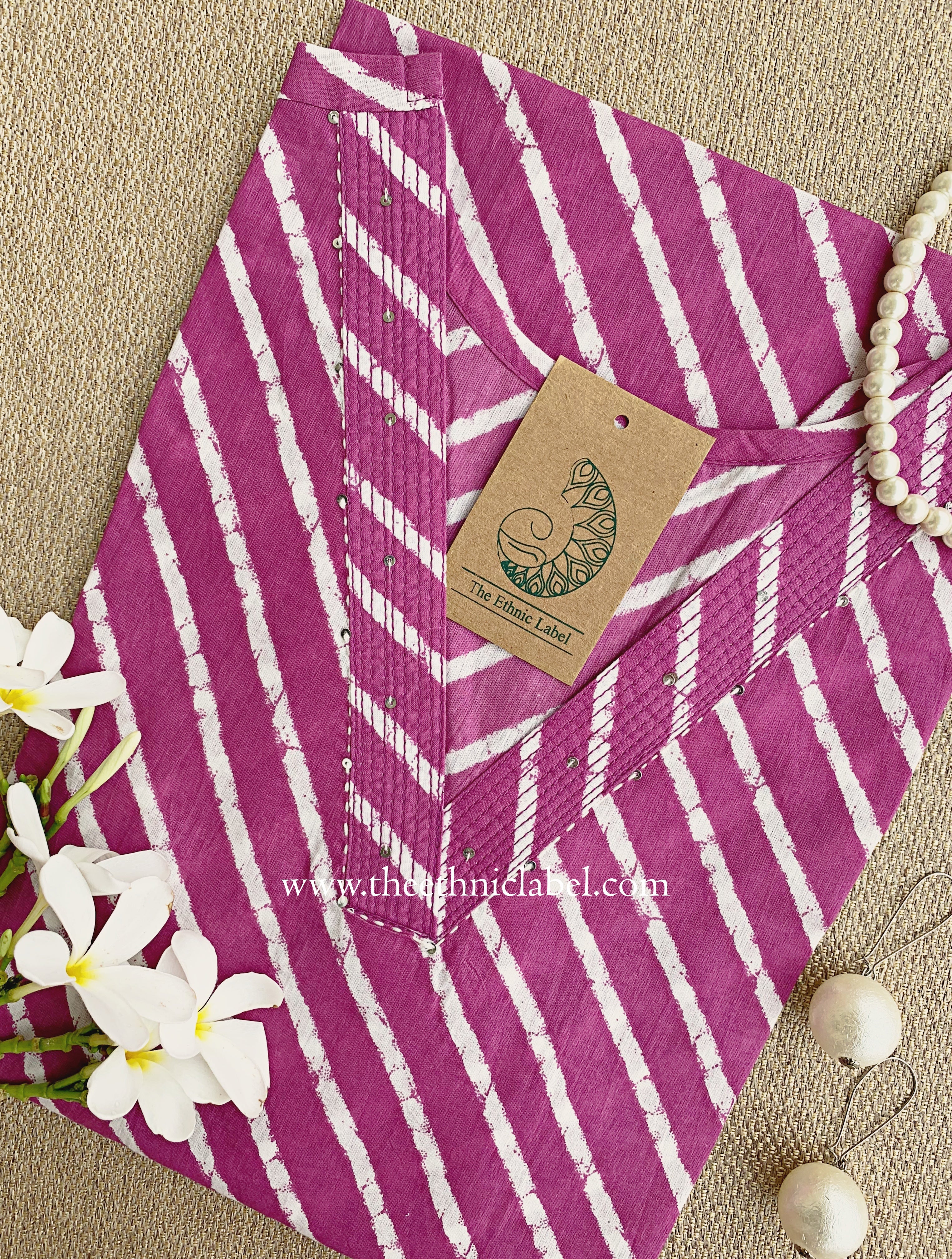 "Malaya" Purple Lehriya Cotton kurta