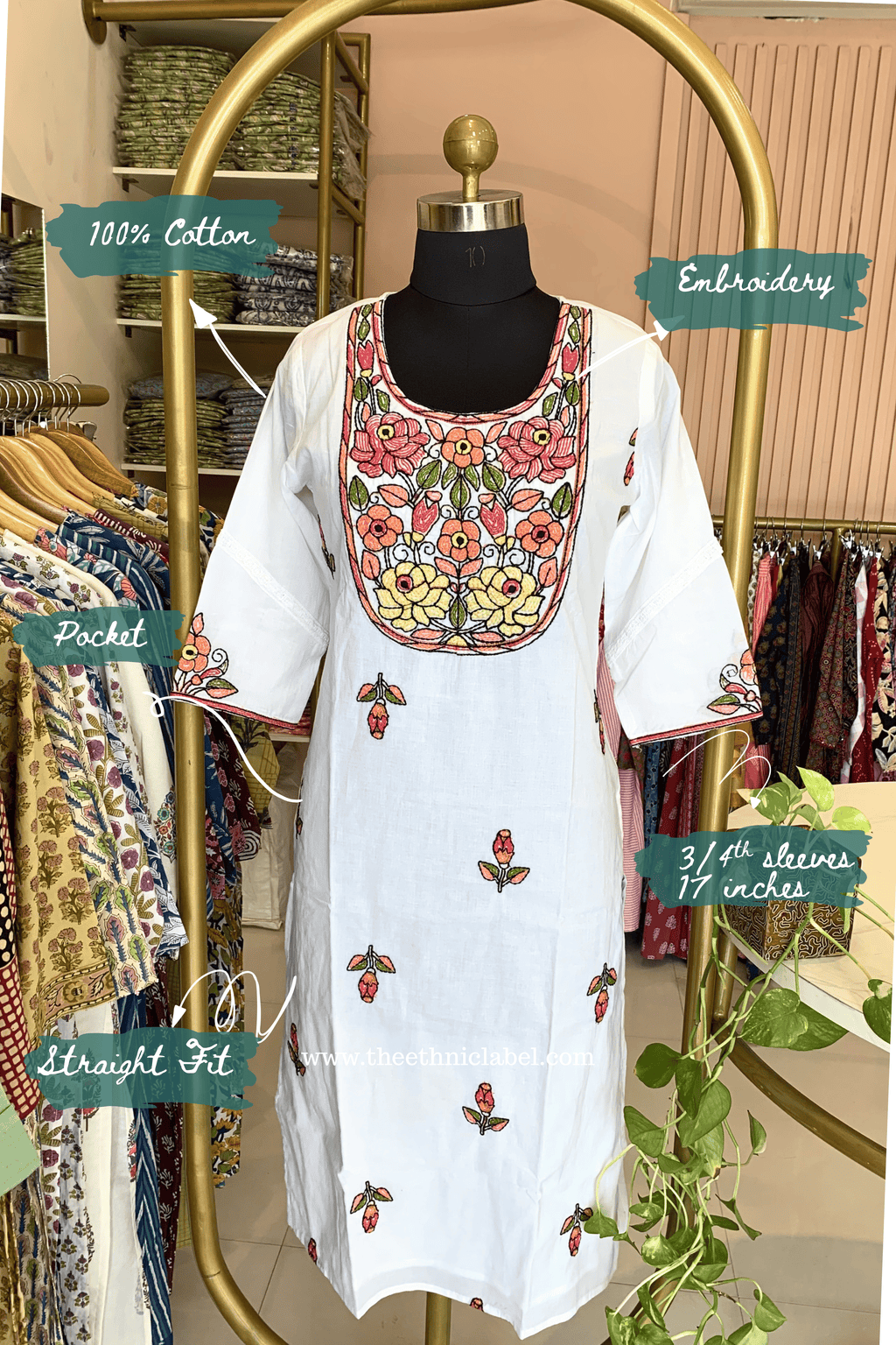 "Nirupa" Embroidered White Cotton kurta