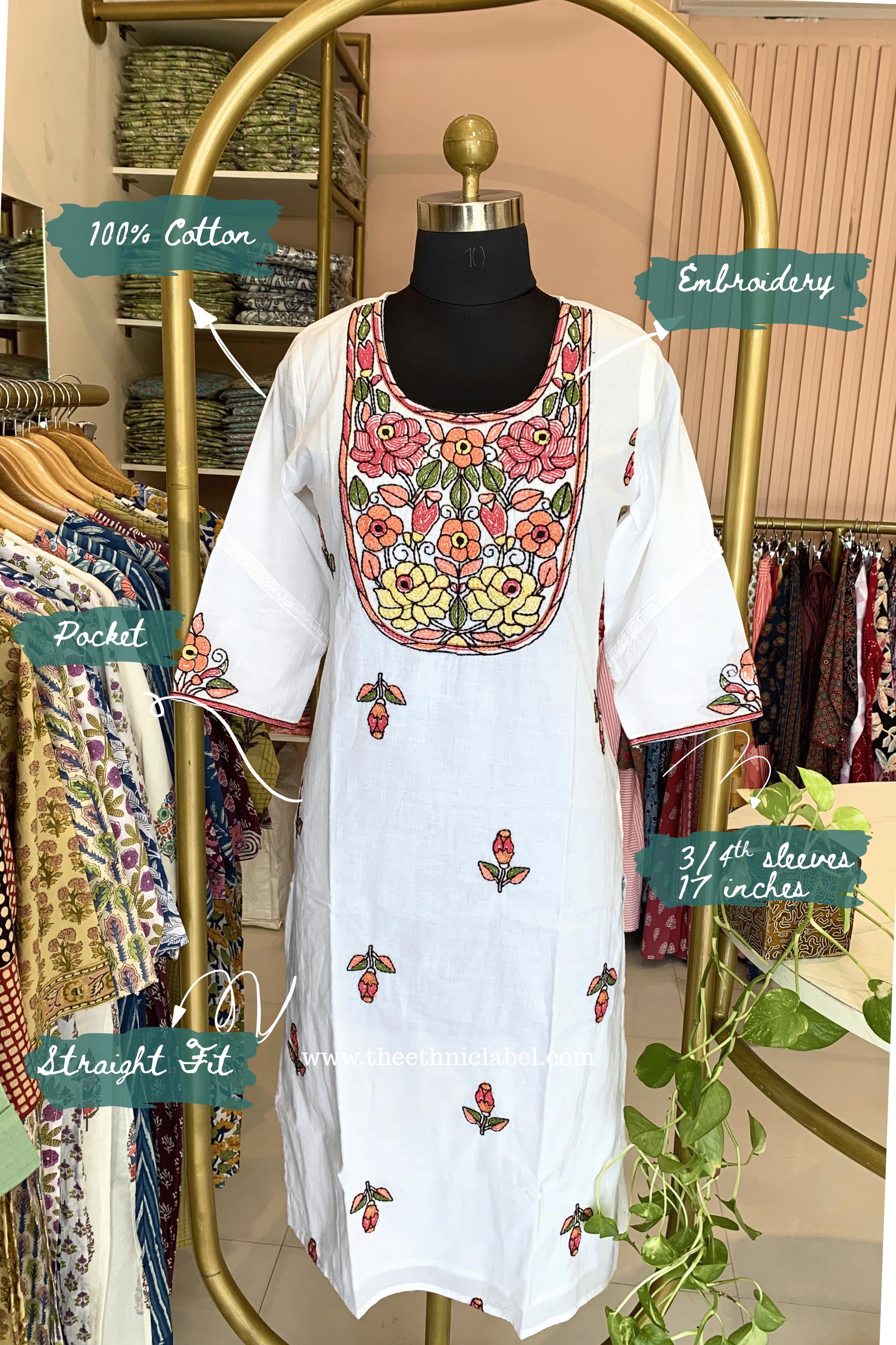 "Nirupa" Embroidered White Cotton kurta