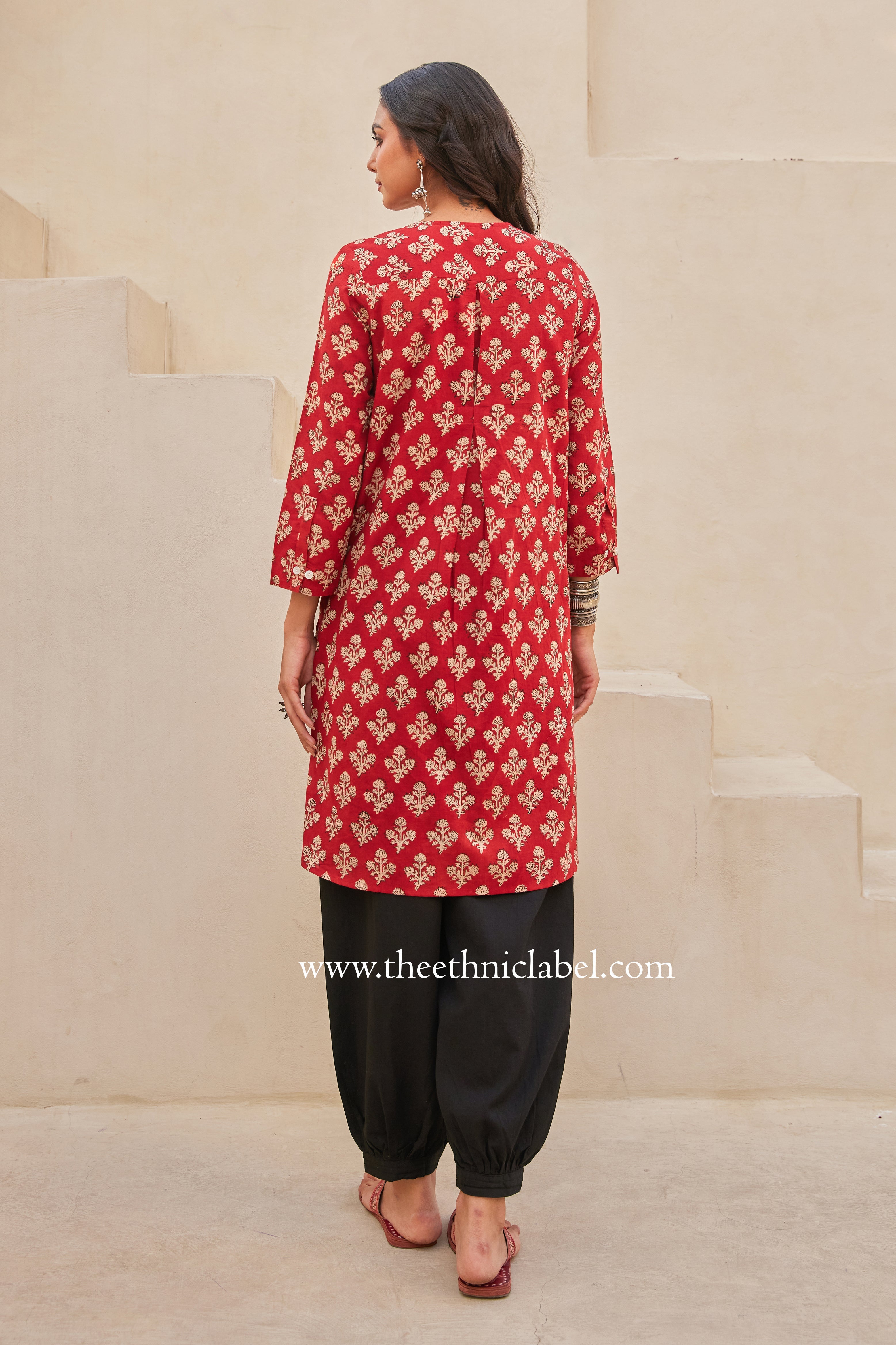 "Kudrat" Block Printed Asymmetric Cotton kurta with afghan pants-2pc