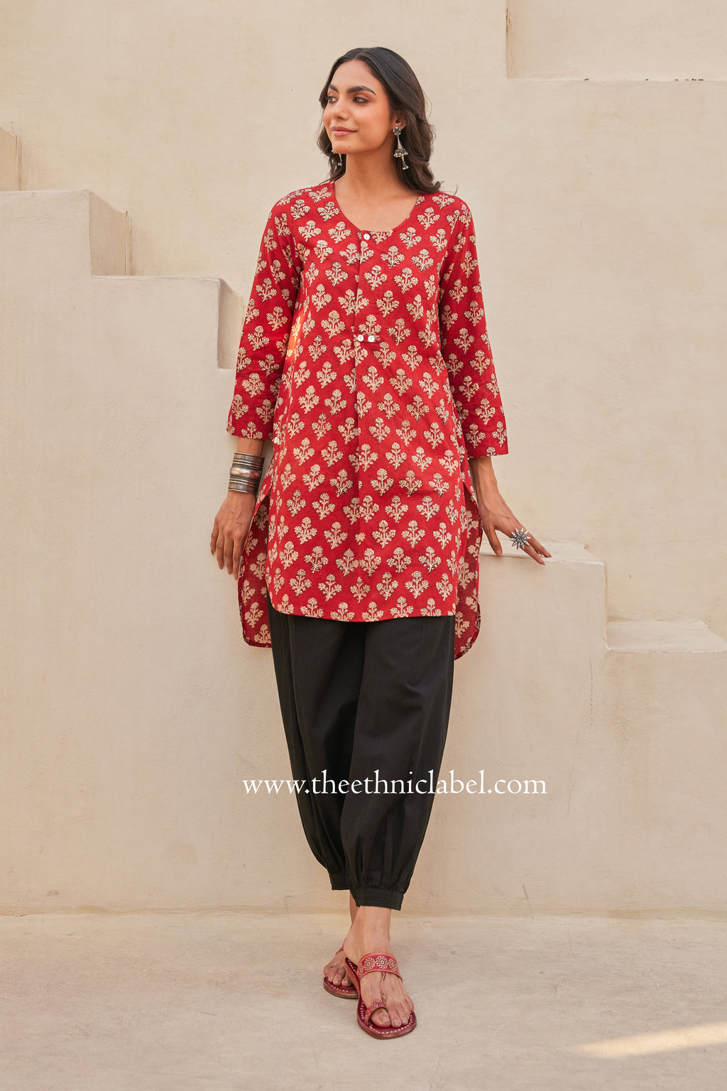 "Kudrat" Block Printed Asymmetric Cotton kurta with afghan pants-2pc