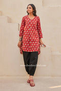 "Kudrat" Block Printed Asymmetric Cotton kurta with afghan pants-2pc
