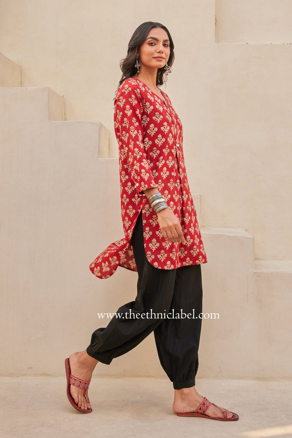 "Kudrat" Block Printed Asymmetric Cotton kurta with afghan pants-2pc