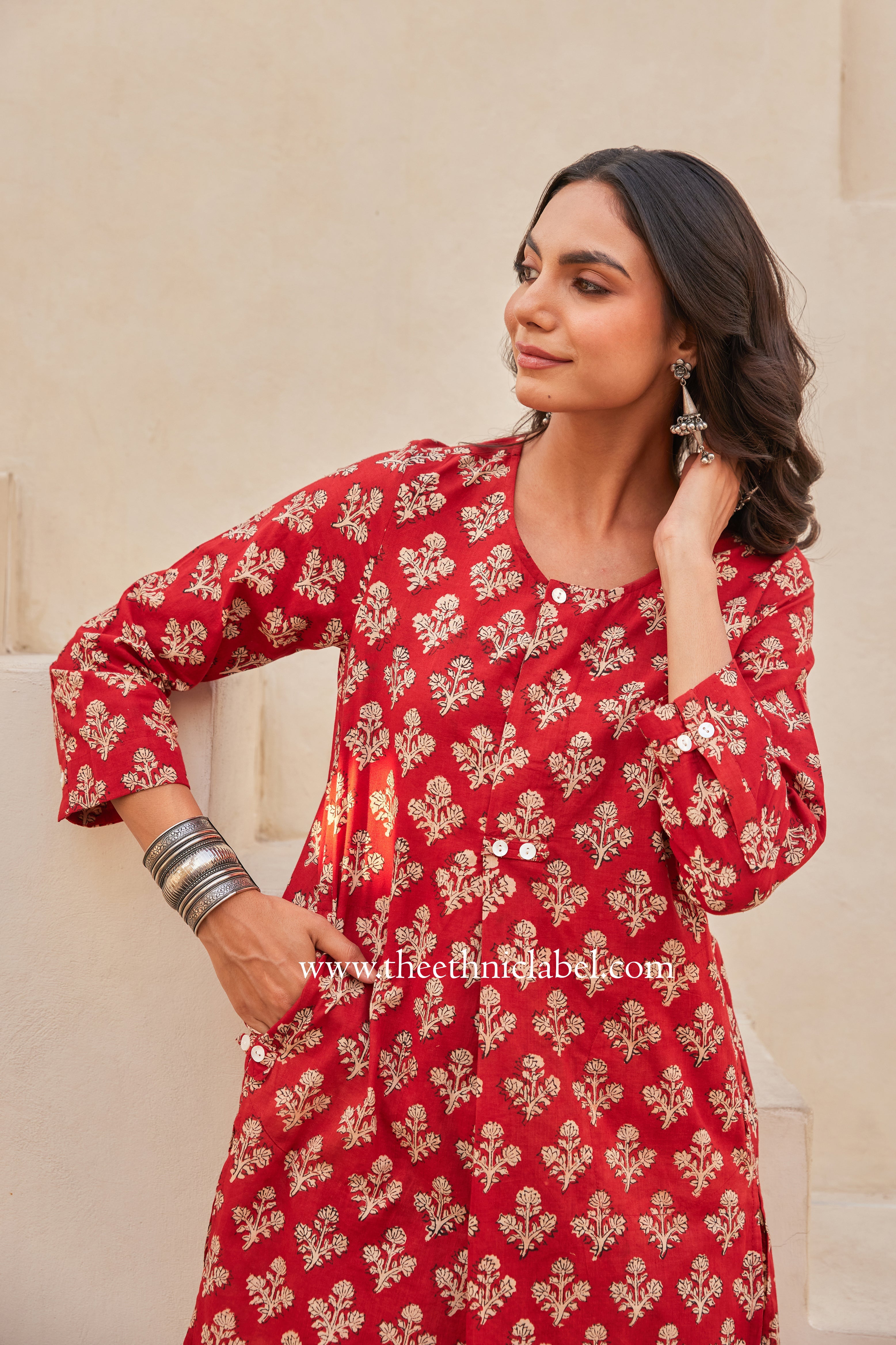 "Kudrat" Block Printed Asymmetric Cotton kurta with afghan pants-2pc