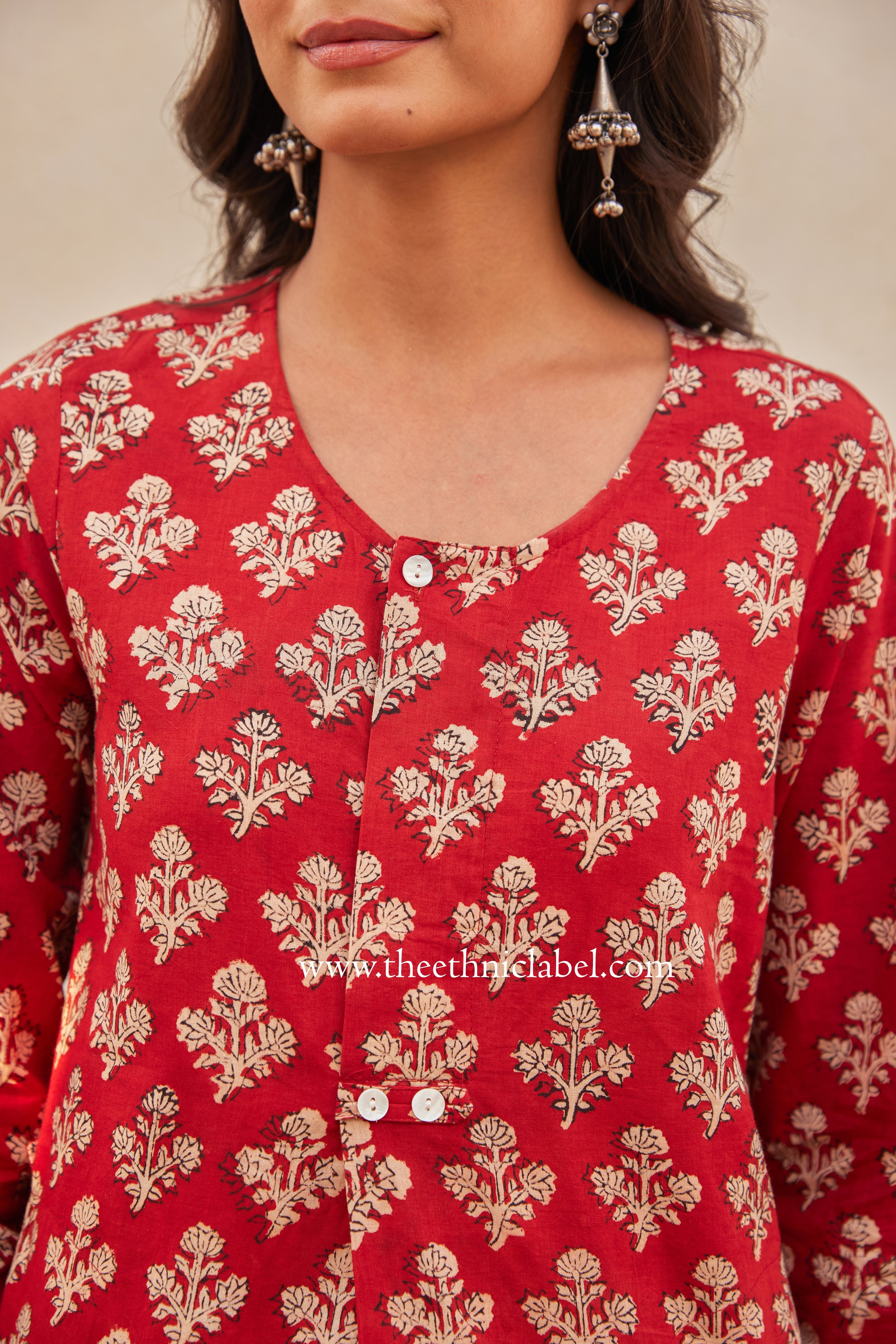 "Kudrat" Block Printed Asymmetric Cotton kurta with afghan pants-2pc