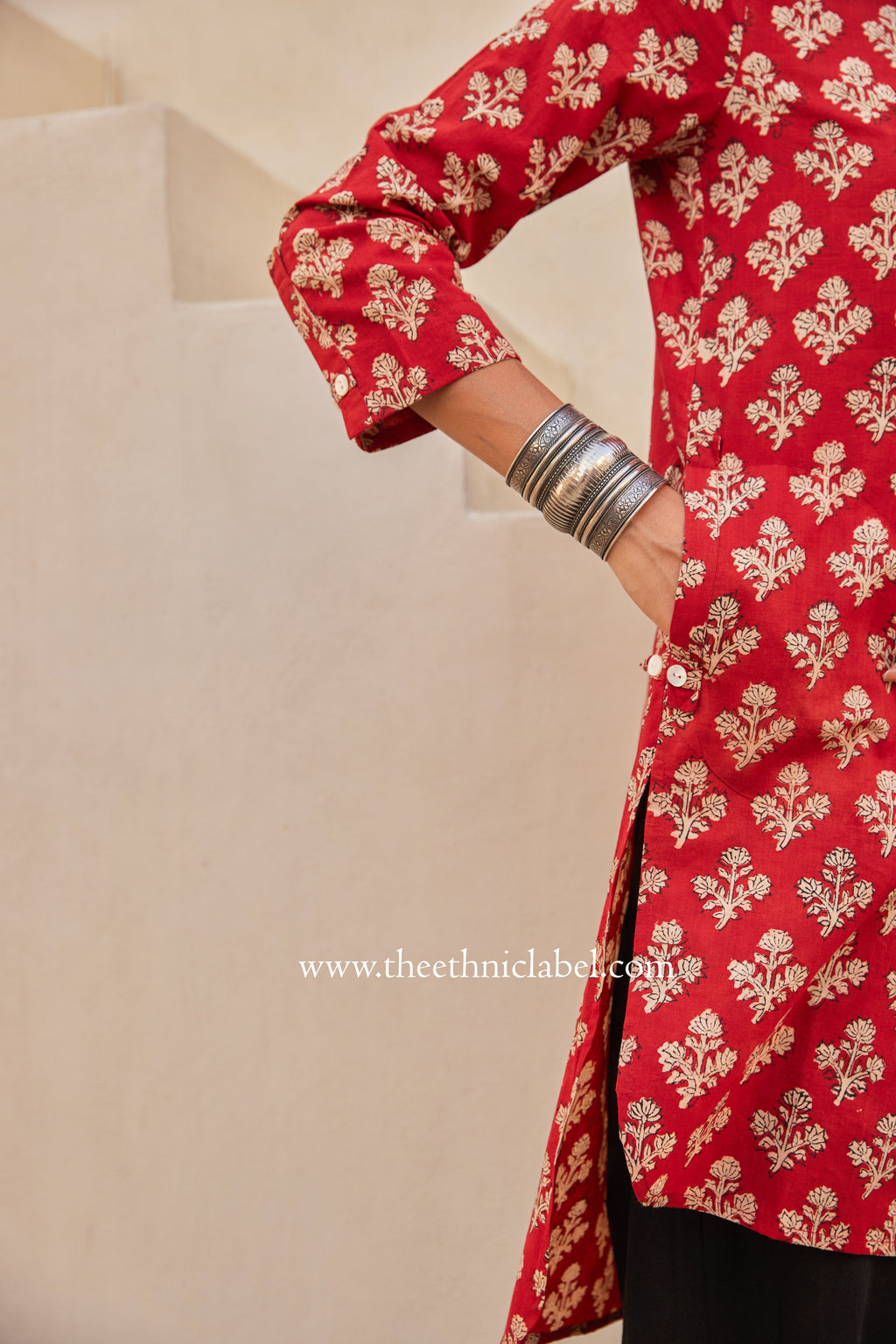 "Kudrat" Block Printed Asymmetric Cotton kurta with afghan pants-2pc