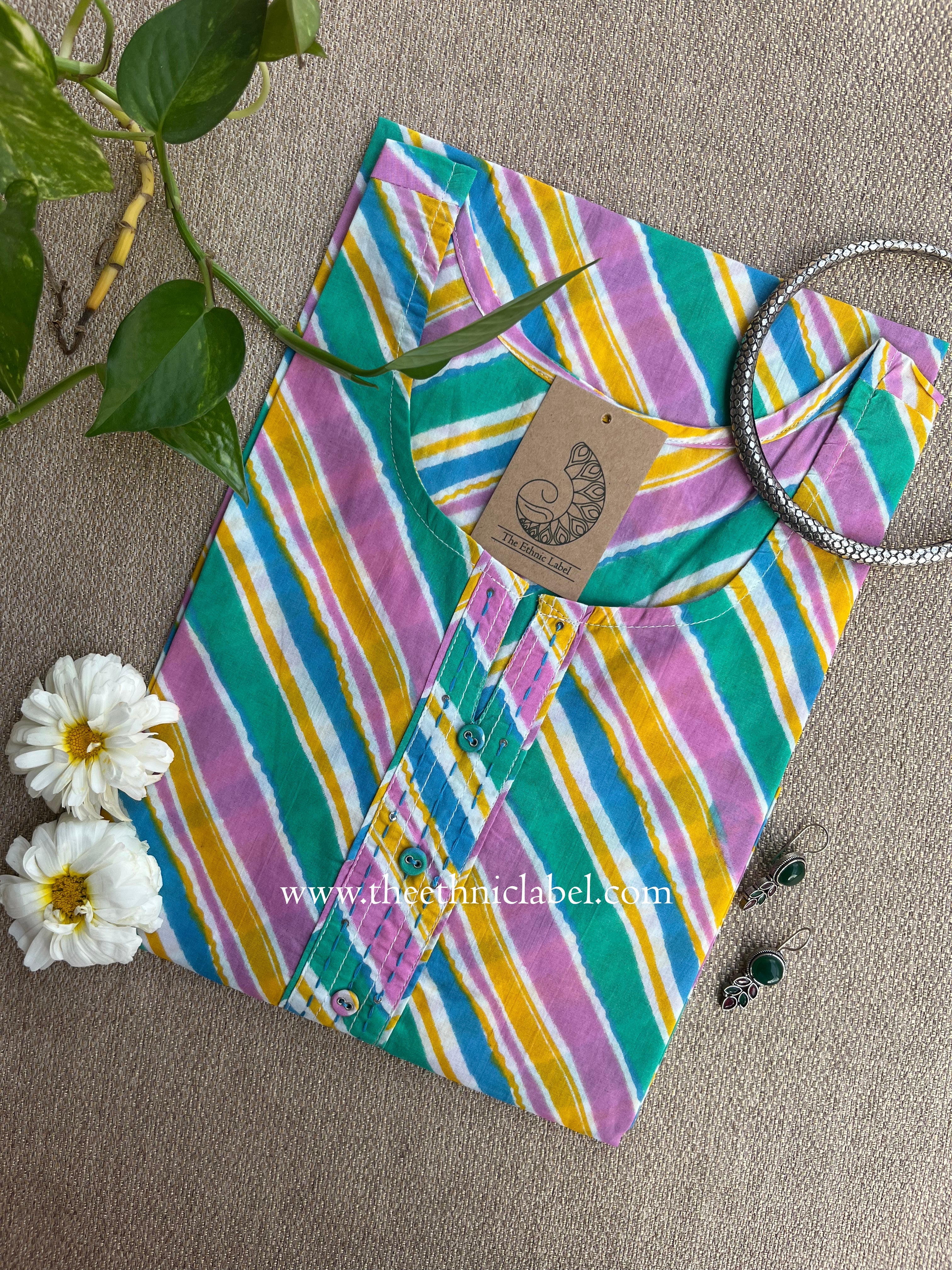 "Multicolour" Lehriya Cotton kurta-L