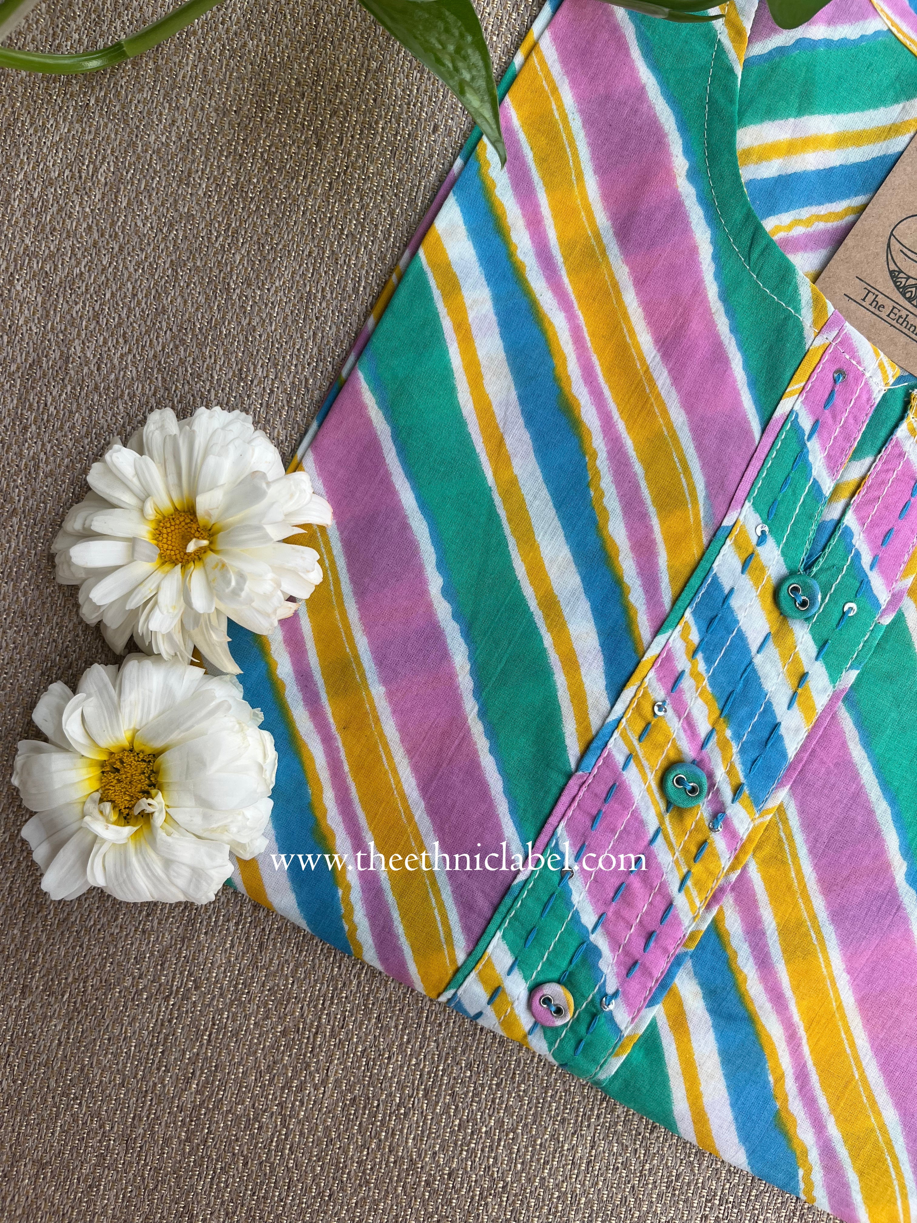 "Multicolour" Lehriya Cotton kurta-L