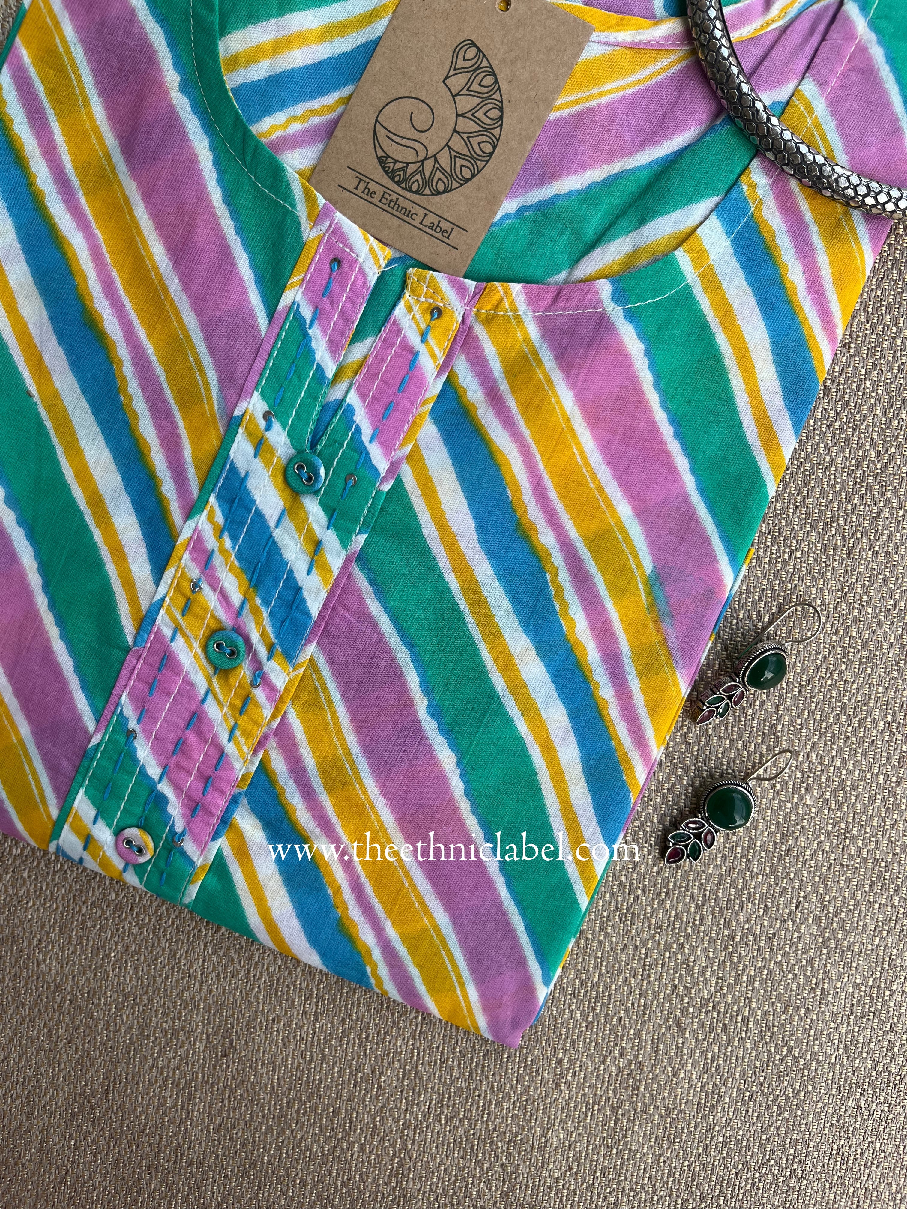 "Multicolour" Lehriya Cotton kurta-L