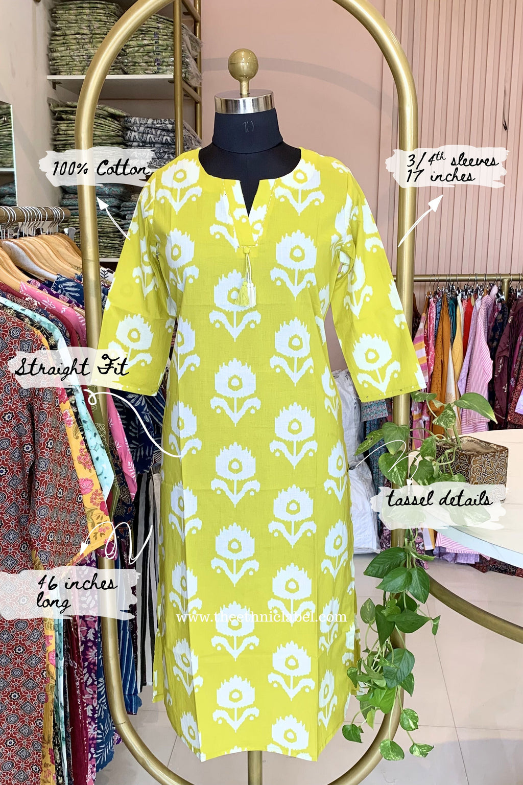 "Yug" Yellow Printed Cotton kurta