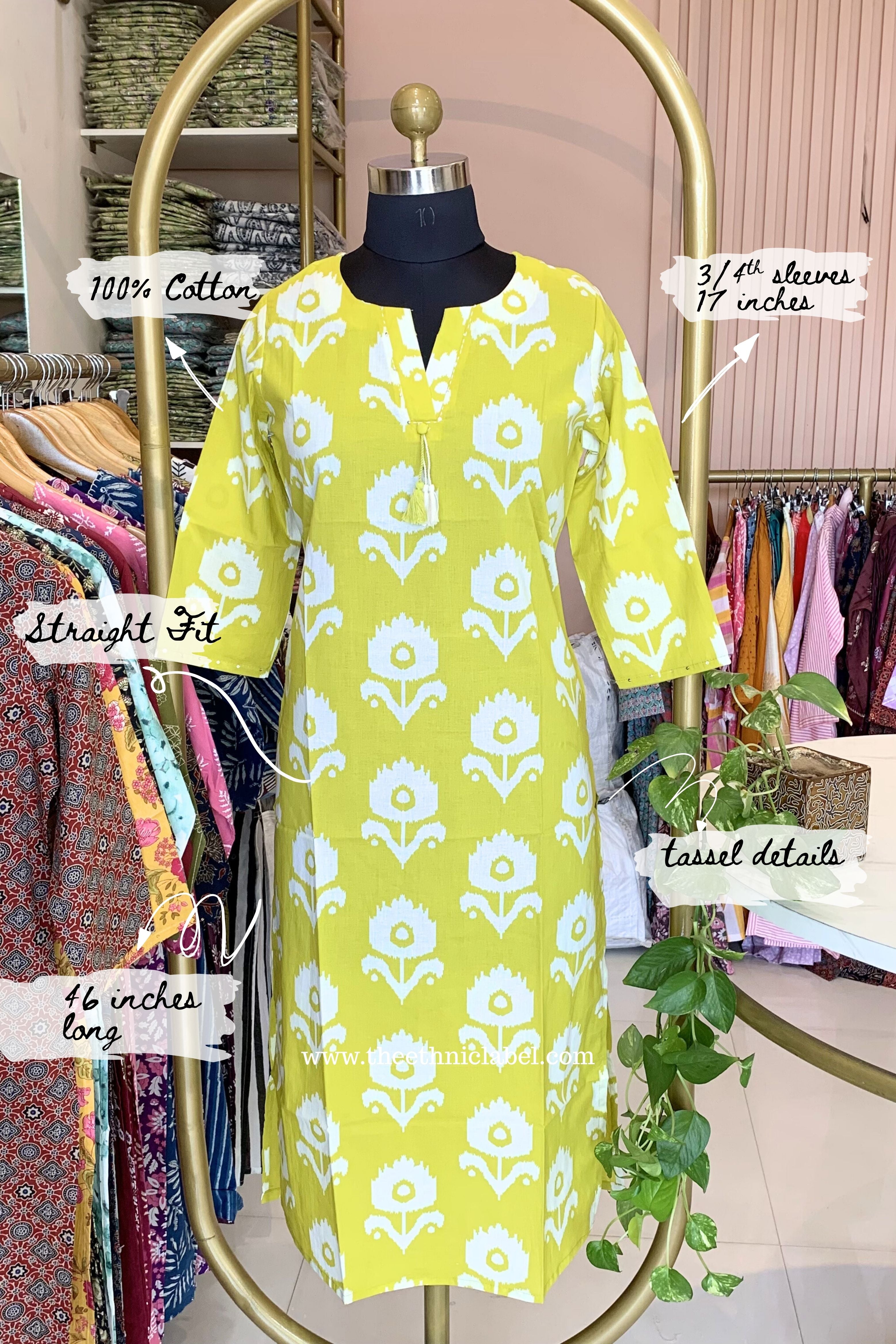"Yug" Yellow Printed Cotton kurta