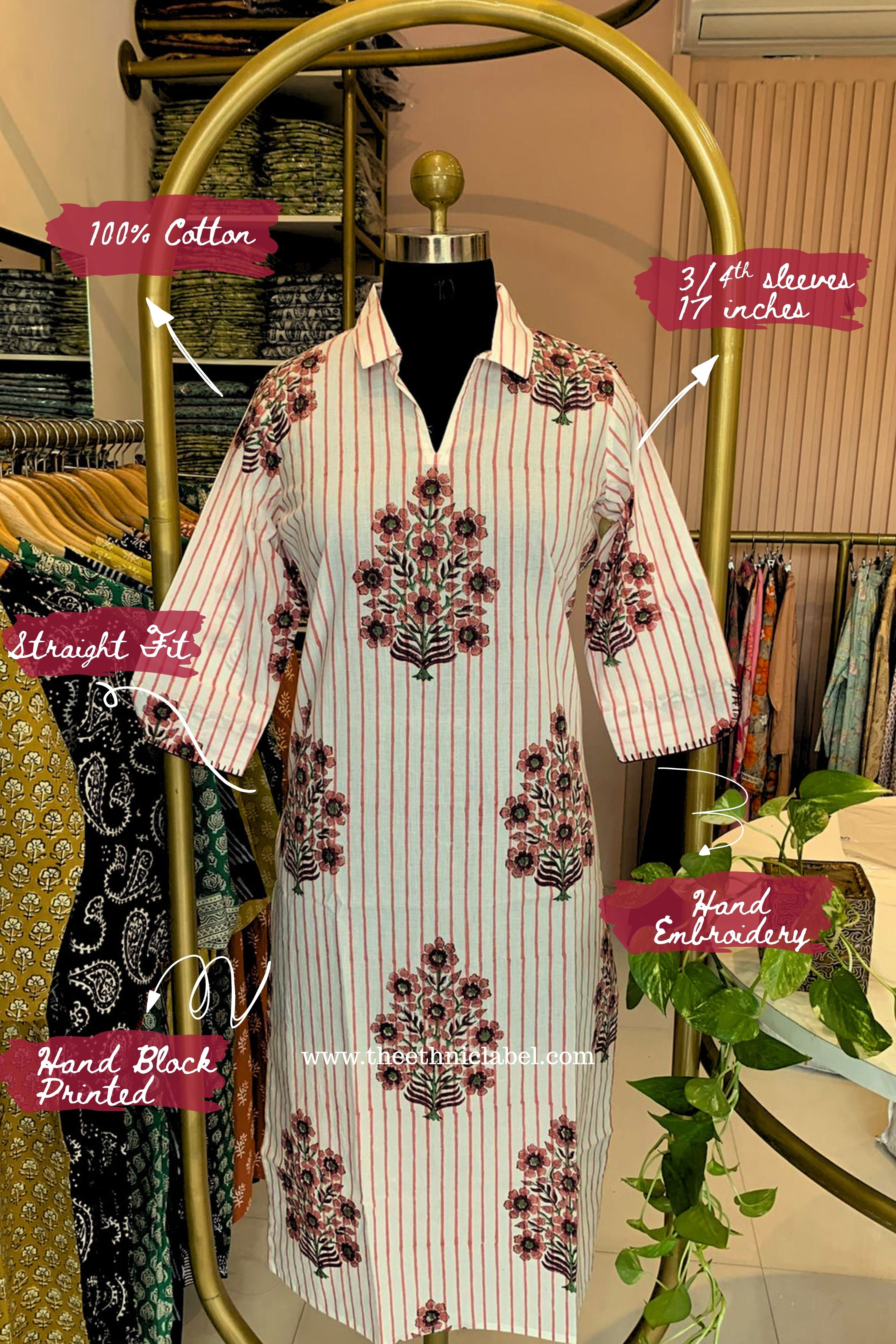 "Nysa" Hand Block Printed White Cotton kurta