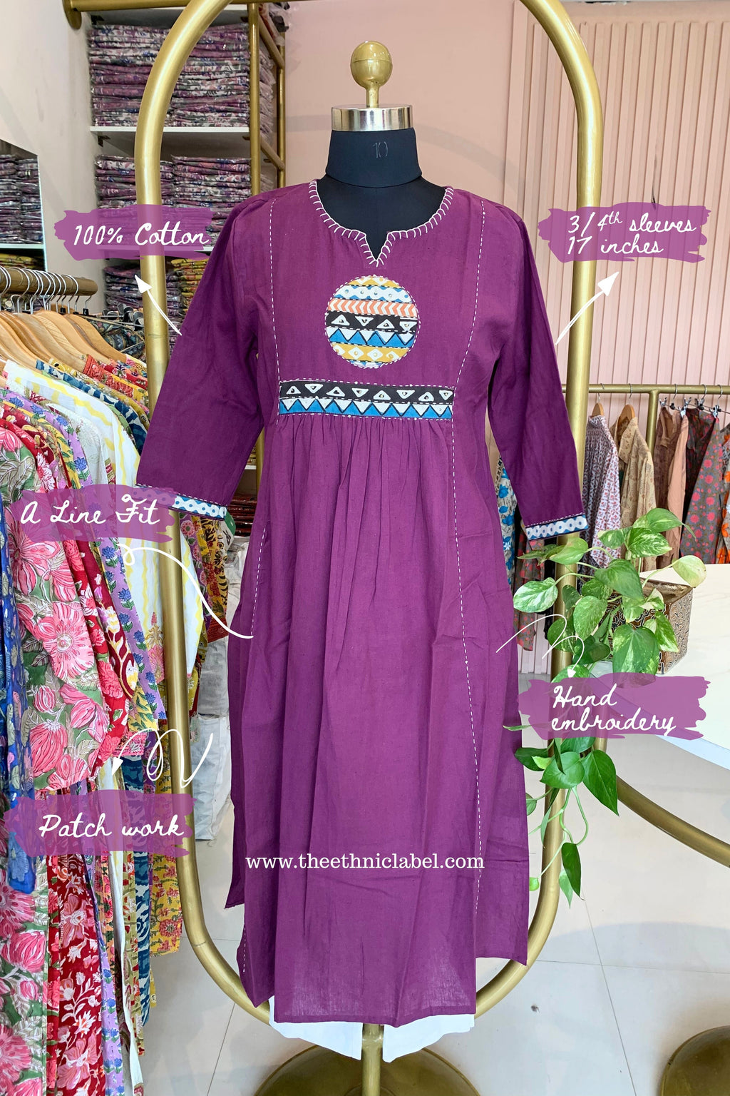 Pratha-Purple A Line Cotton kurta