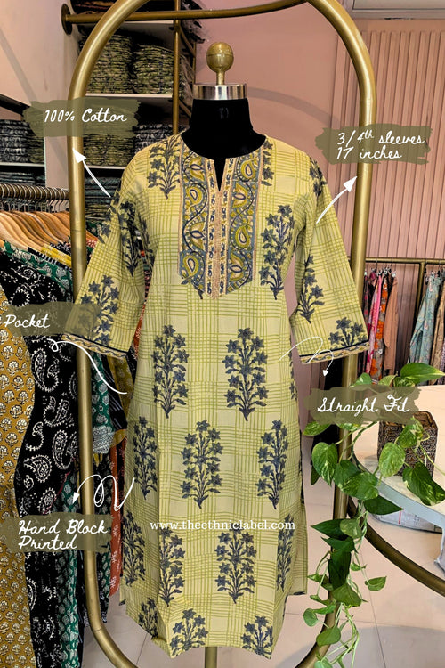 "Ananta" Hand Block Printed Beige Cotton kurta