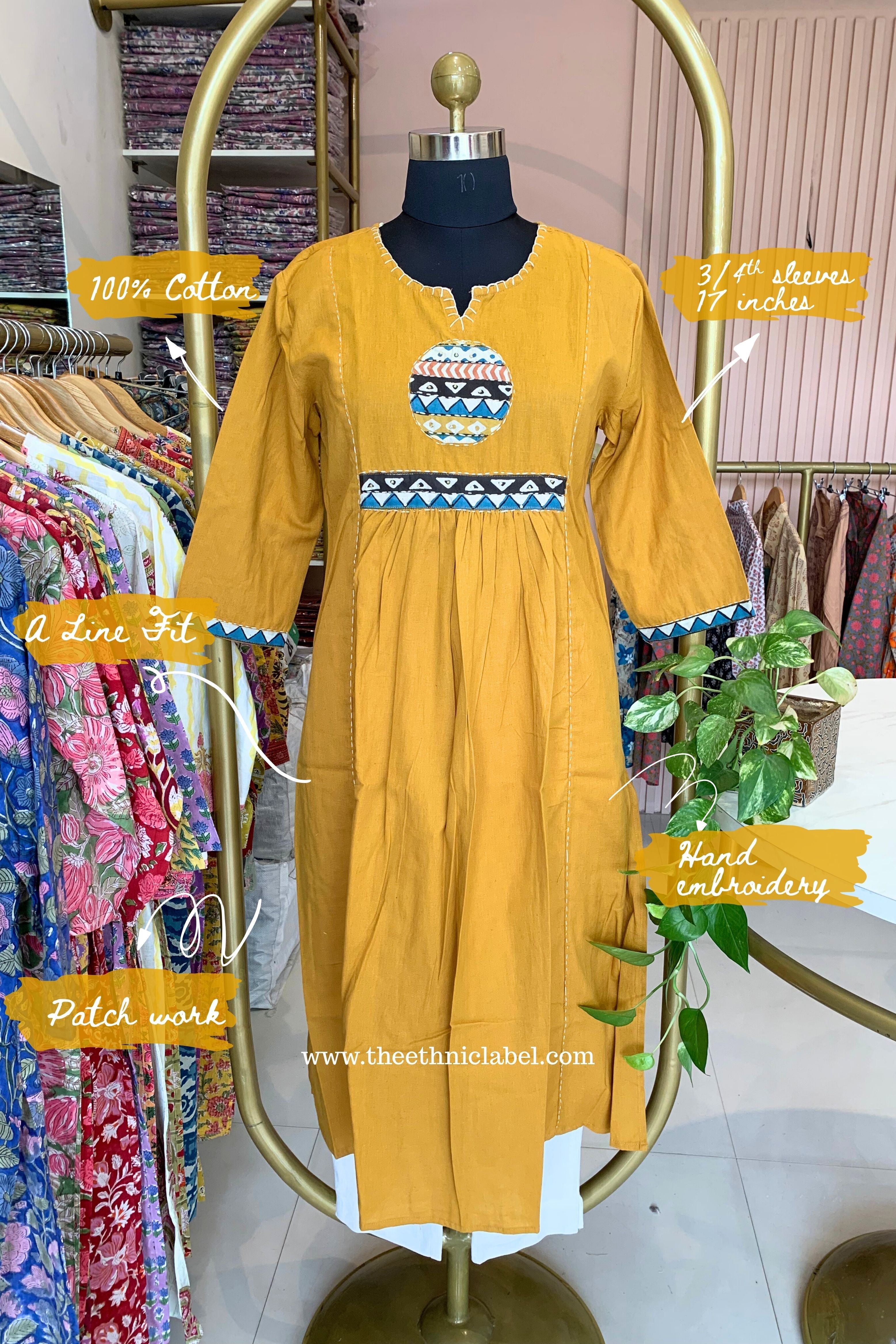 Pratha-Mustard A Line Cotton kurta