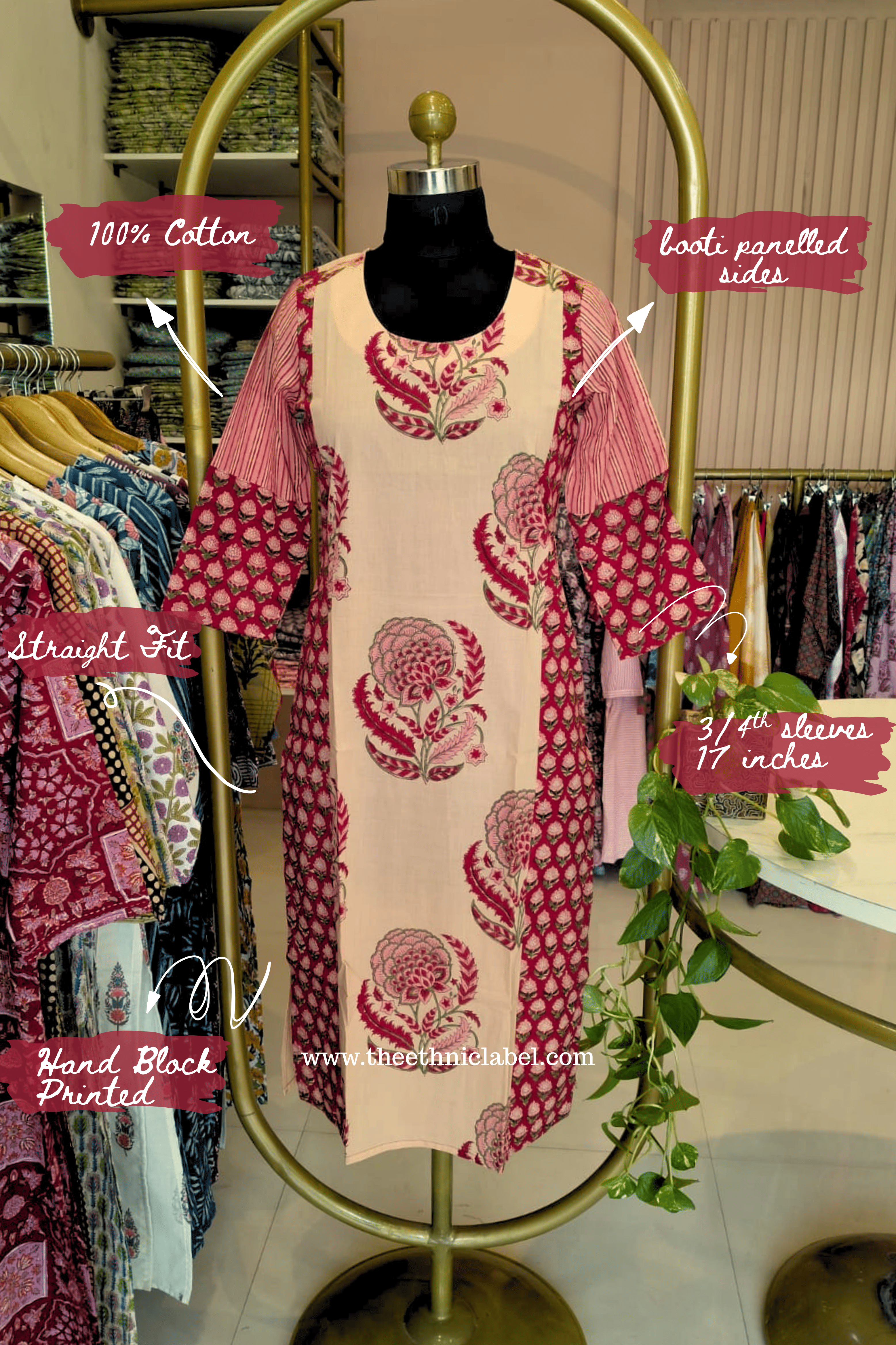"Mumtaz" Hand Block Printed Bagru Cotton kurta