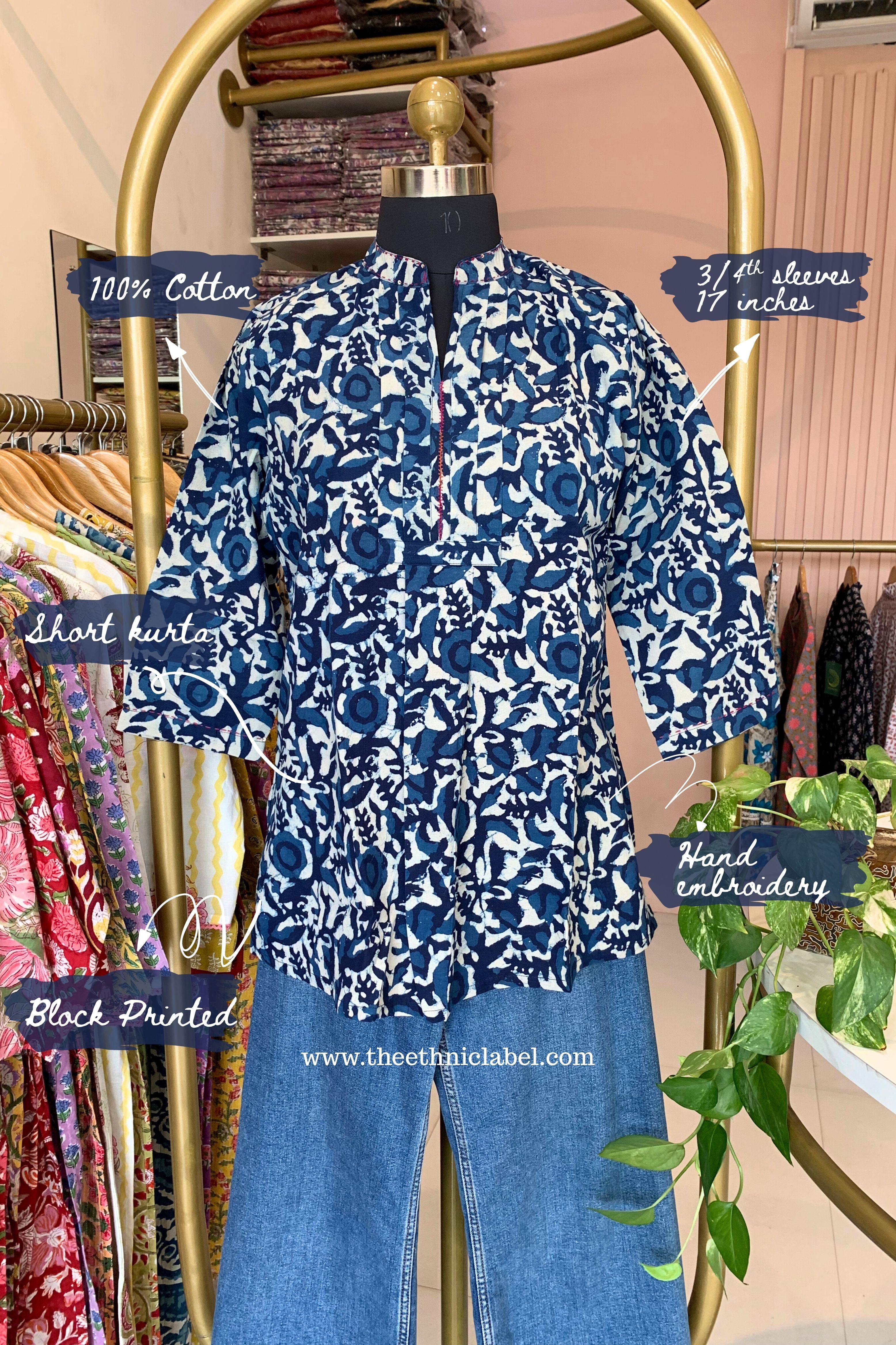 Dabu Block Printed Cotton Short kurta