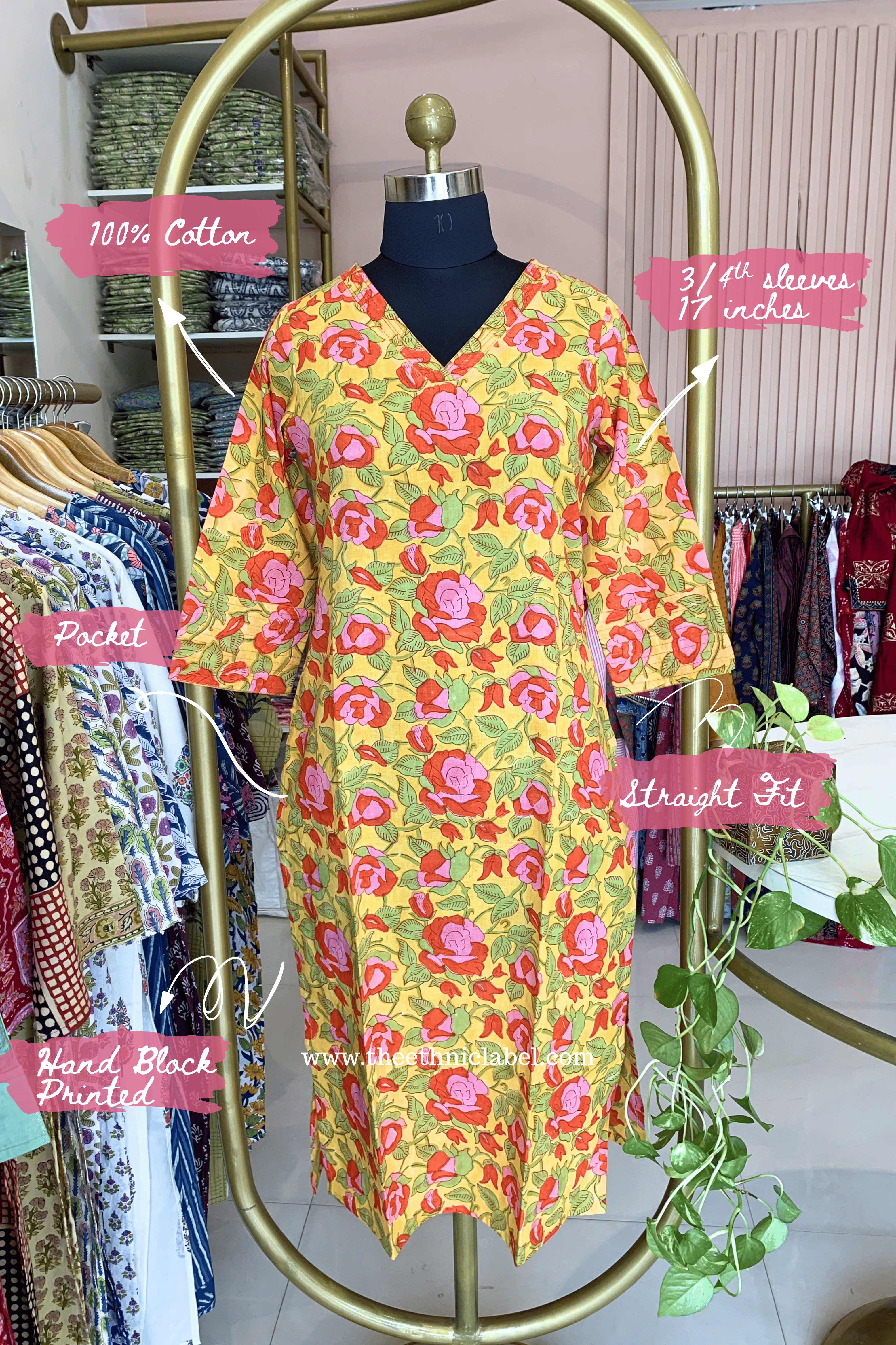 "Nirali" Printed Yellow Cotton Kurta