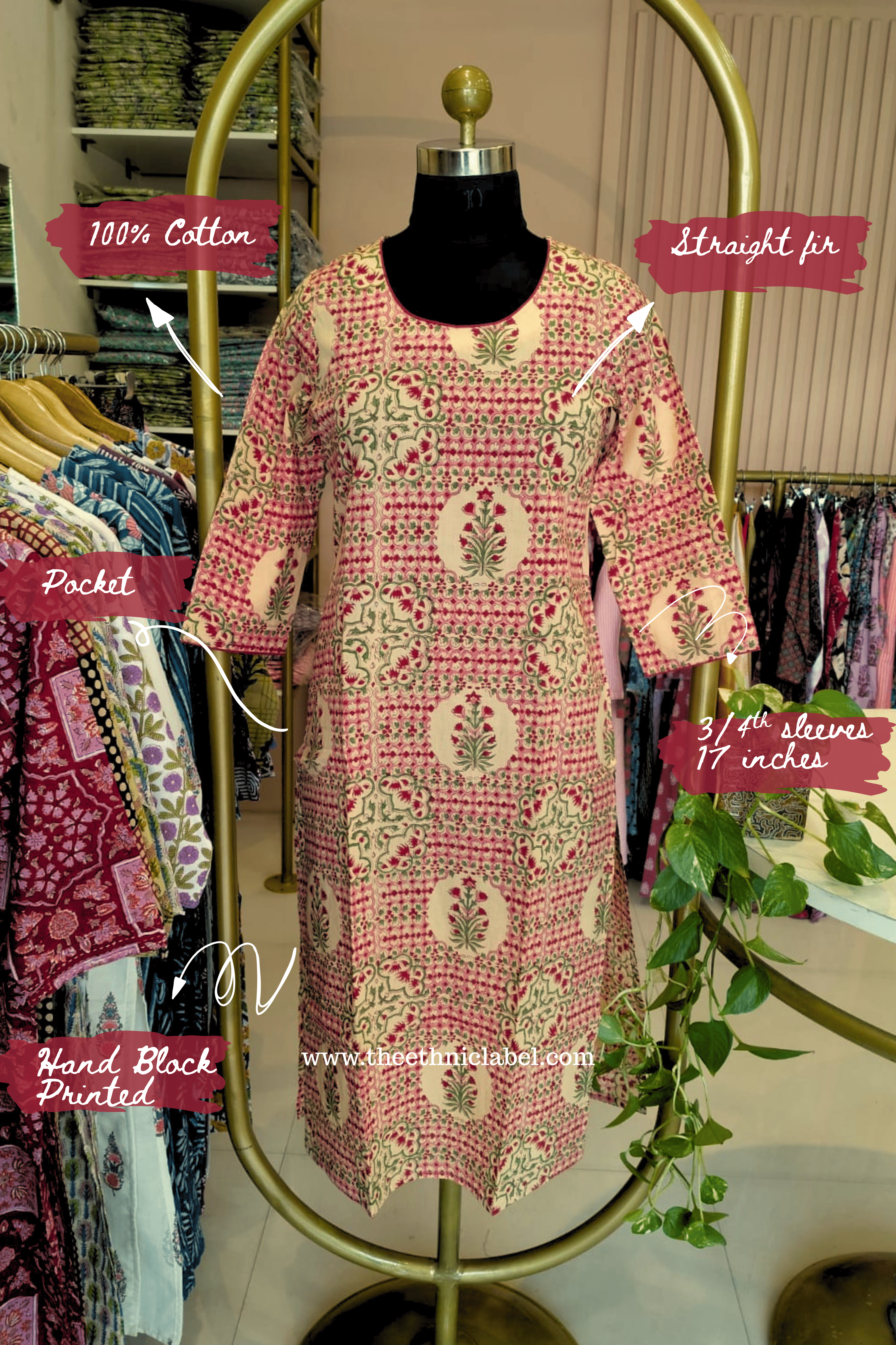 "Muskan" Hand Block Printed Bagru Cotton kurta