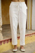 White Slub cotton Straight Pants