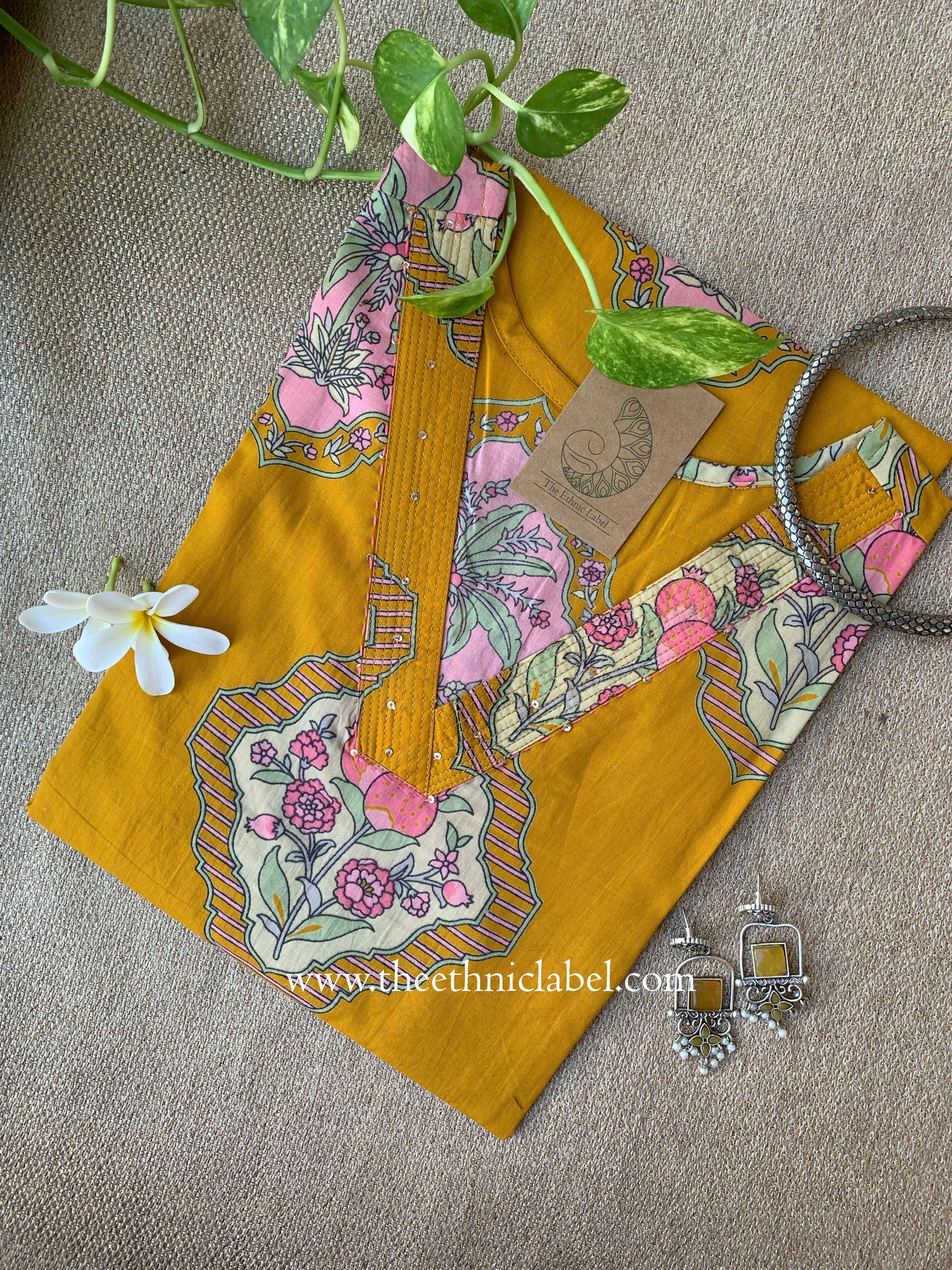 Leela Yellow Boota Pure Cotton kurta