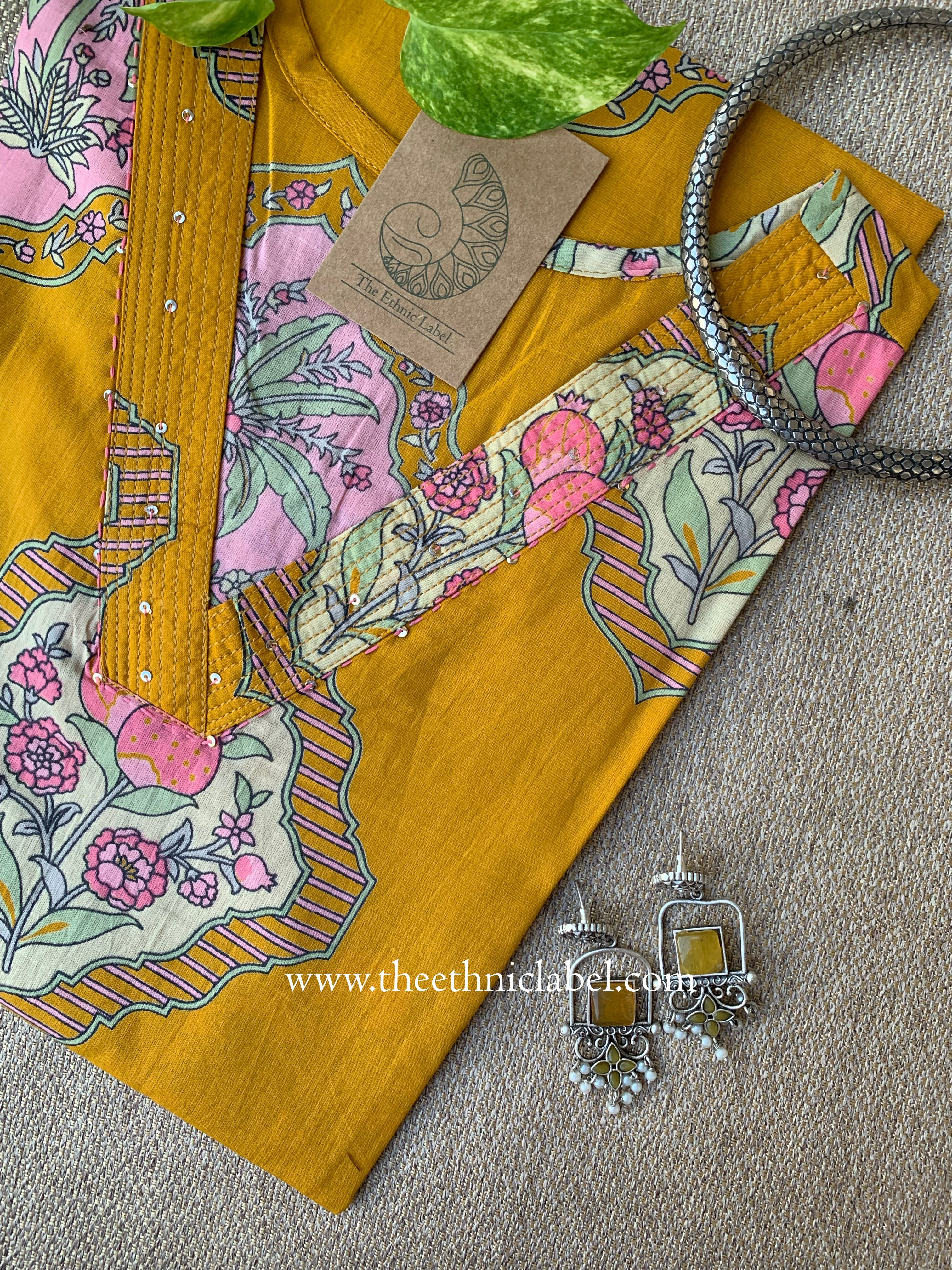 Leela Yellow Boota Pure Cotton kurta