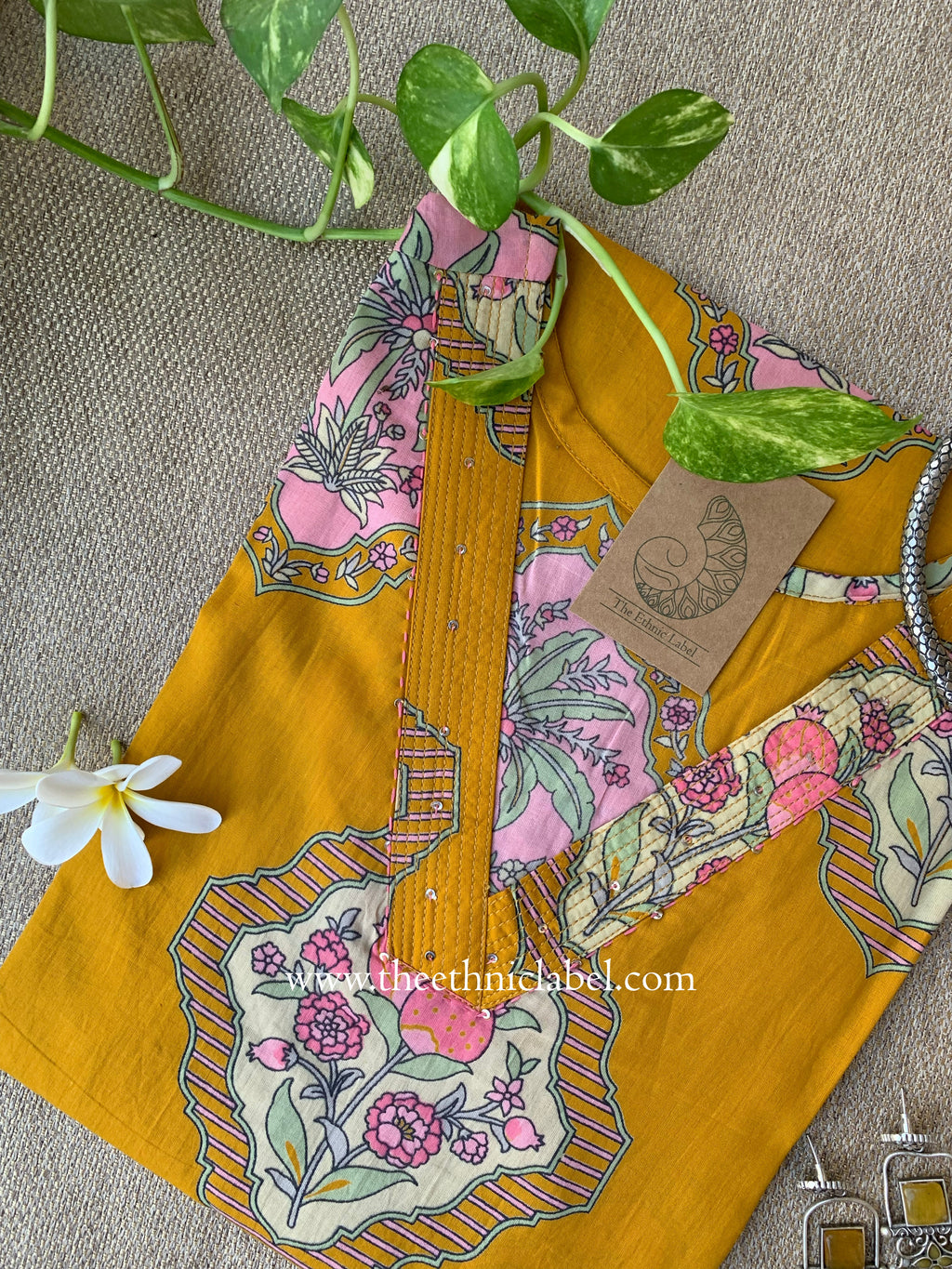 Leela Yellow Boota Pure Cotton kurta