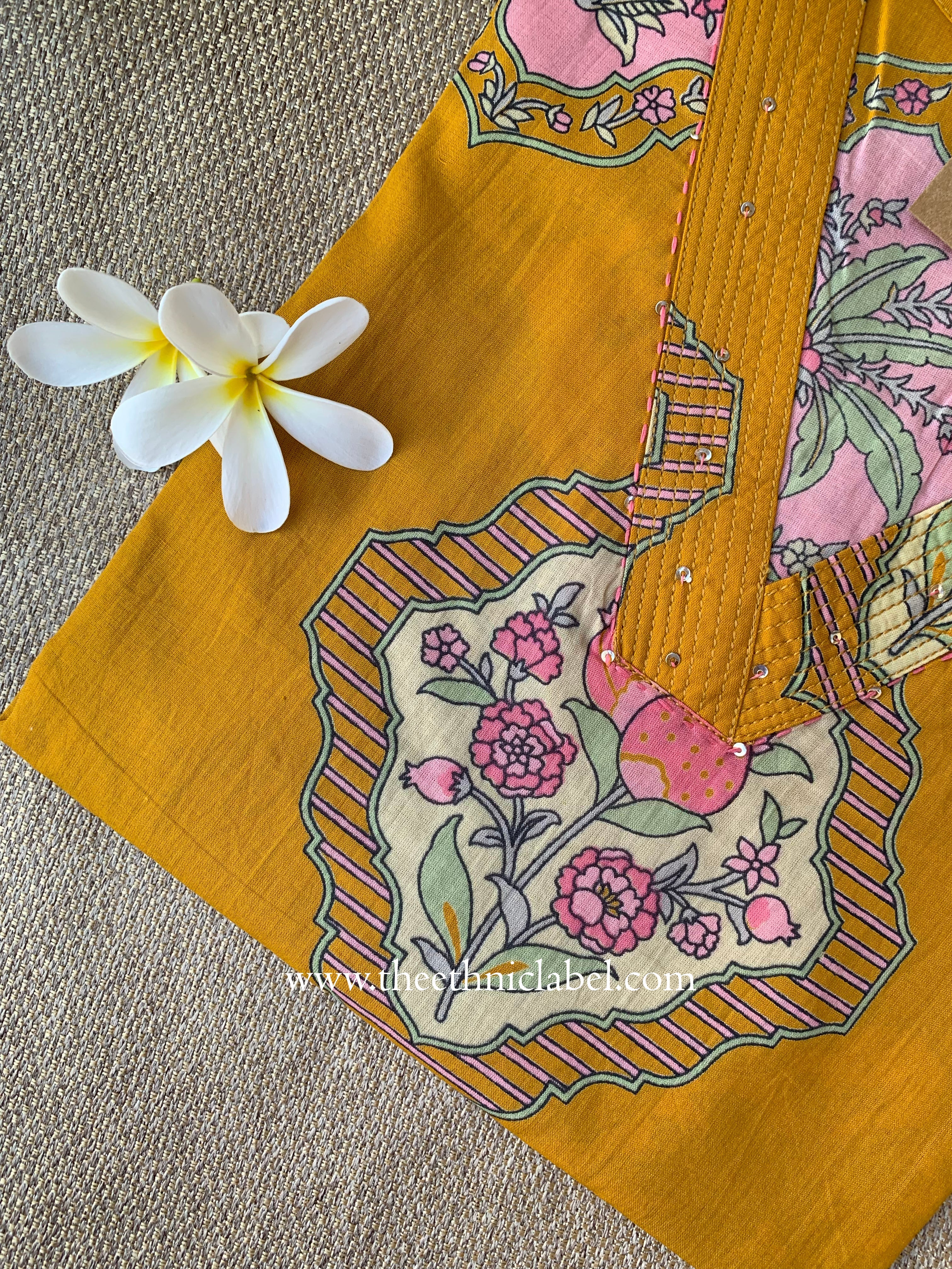 Leela Yellow Boota Pure Cotton kurta