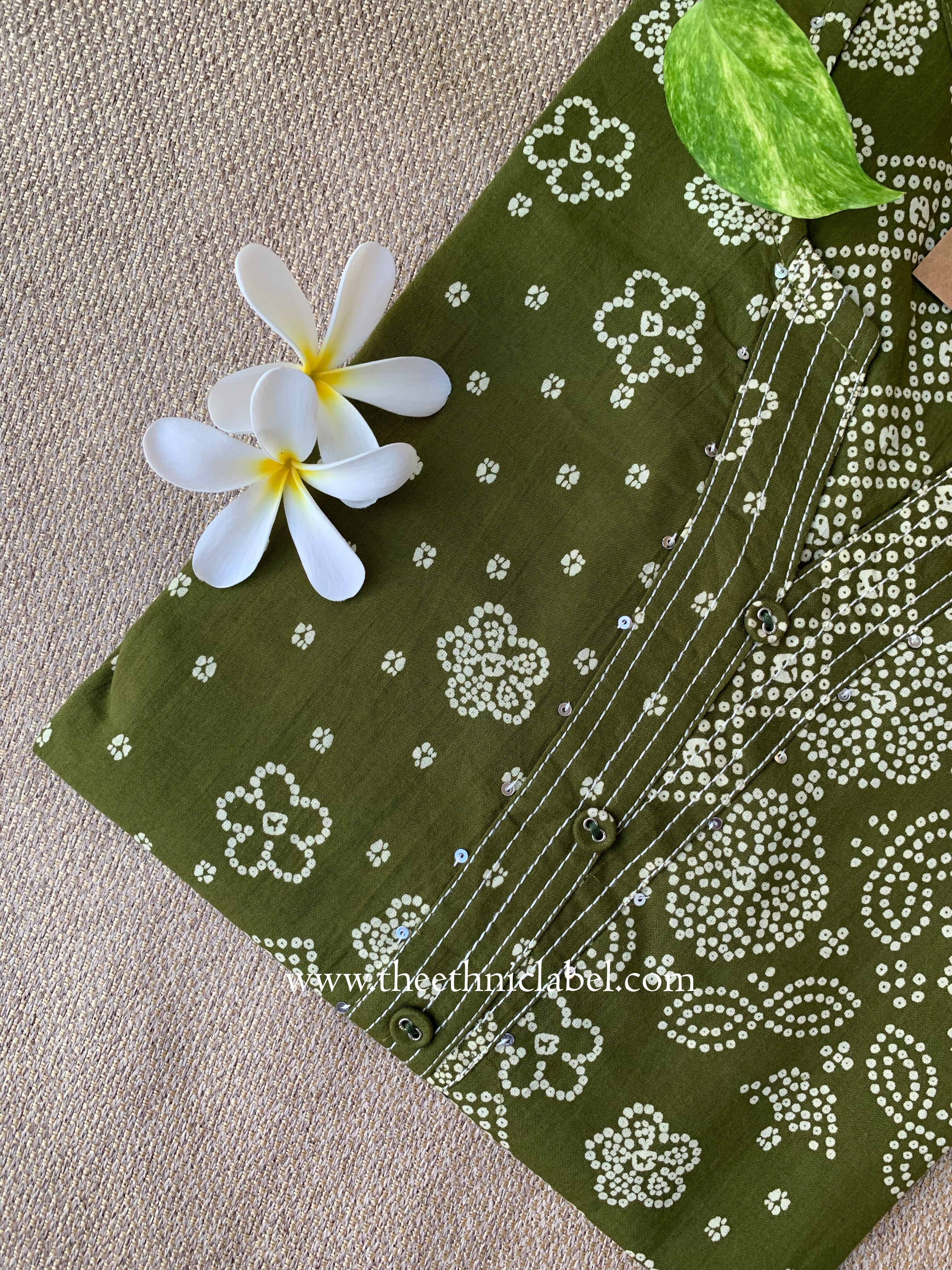 "Iqra" Green Bandhani Printed Cotton kurta