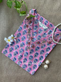 Mridu Hand Embroidered Block Printed Pink Cotton kurta