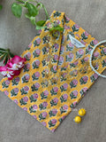 Mehrab Hand Embroidered Block Printed Yellow Cotton kurta