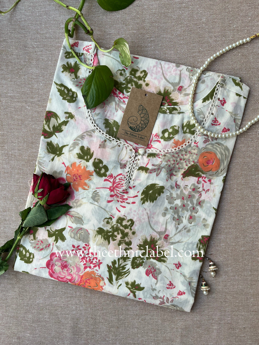 "Rakhija" Floral Cotton kurta - Big Size