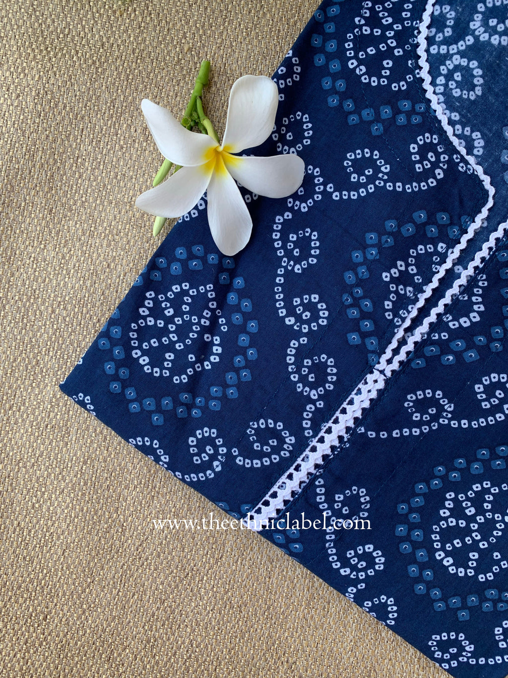 "Rubai" Bandhani Blue Laced Cotton Kurta