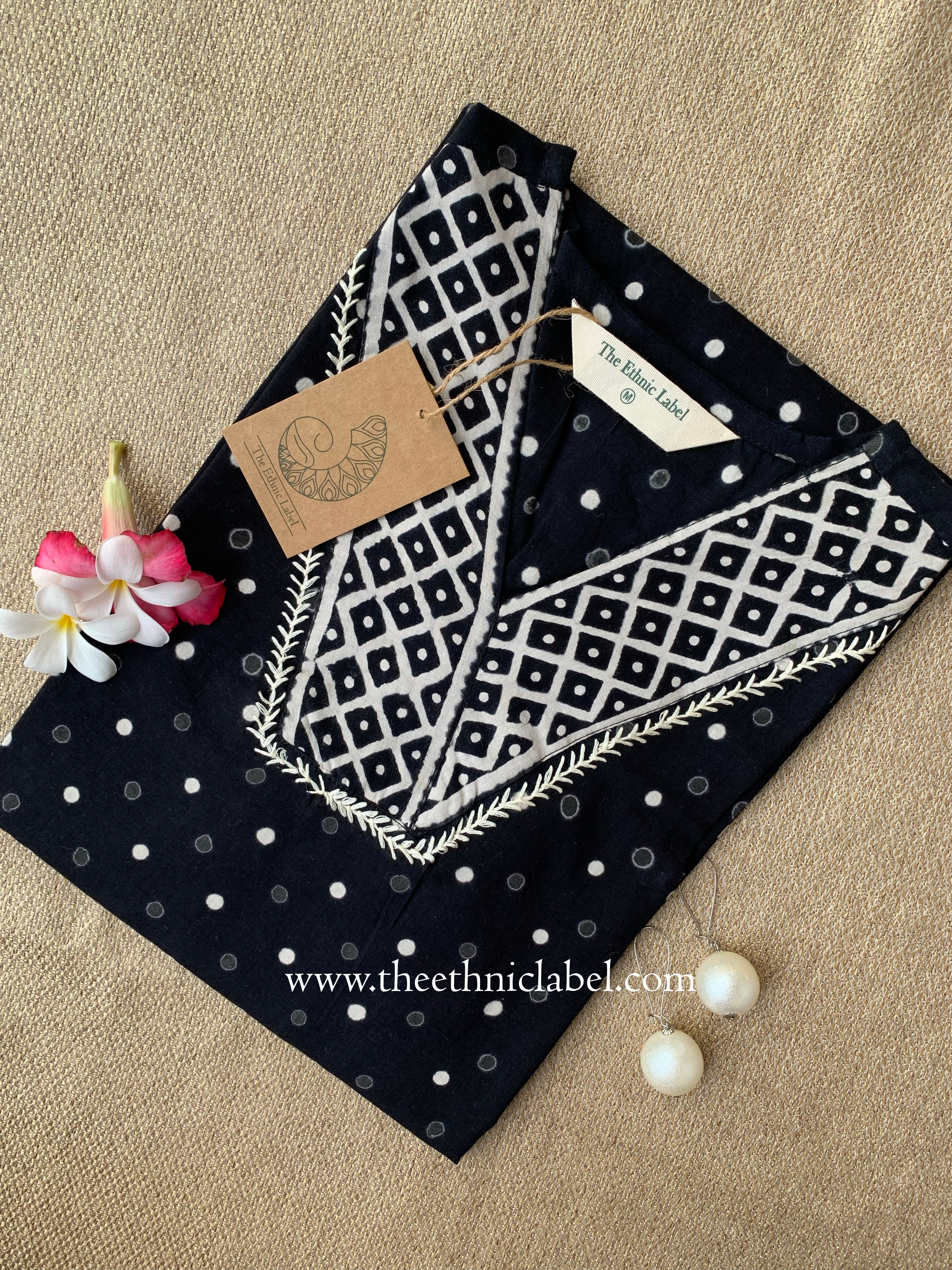 "Tvara" Hand Block Printed Black Cotton kurta