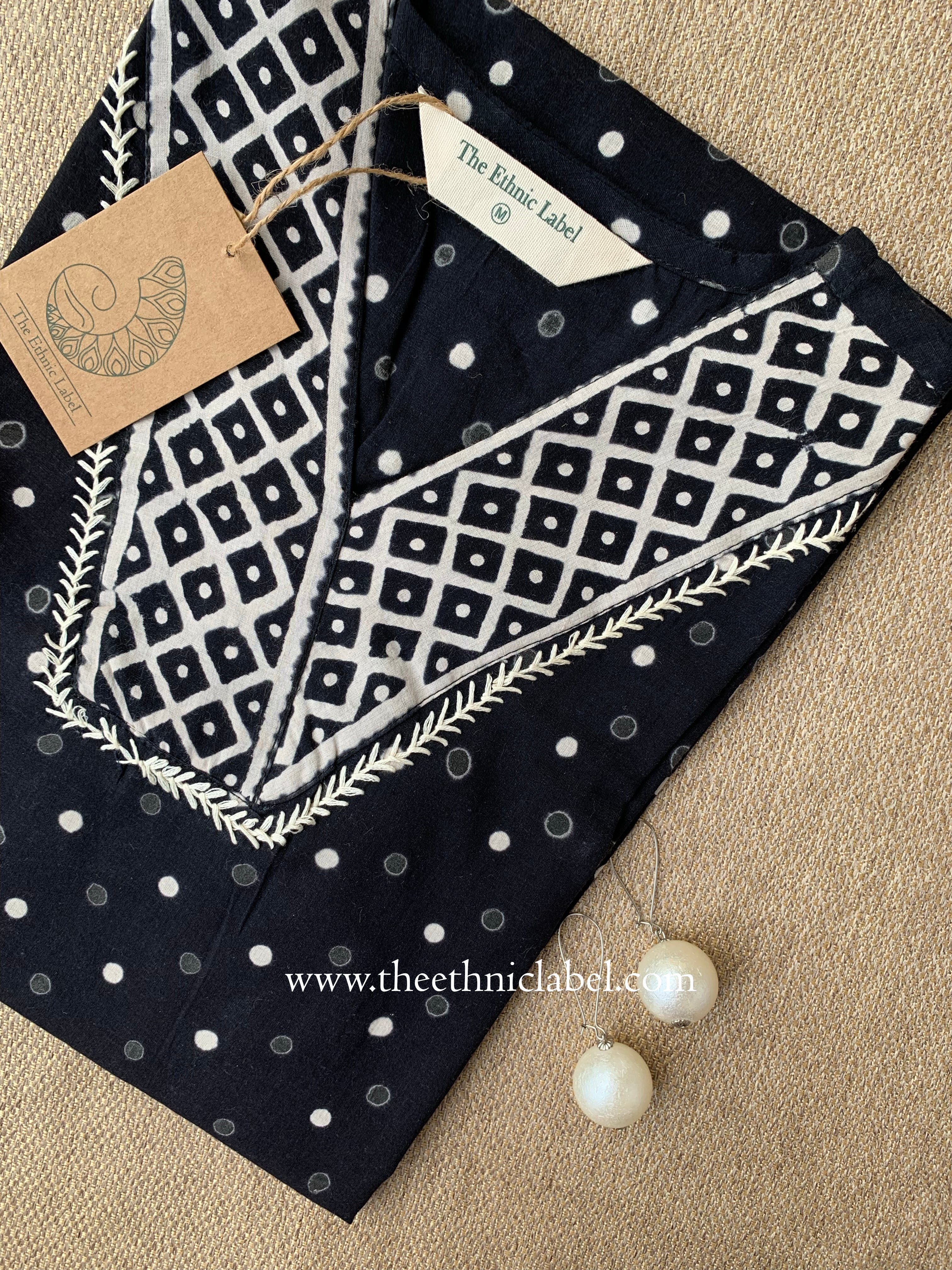 "Tvara" Hand Block Printed Black Cotton kurta