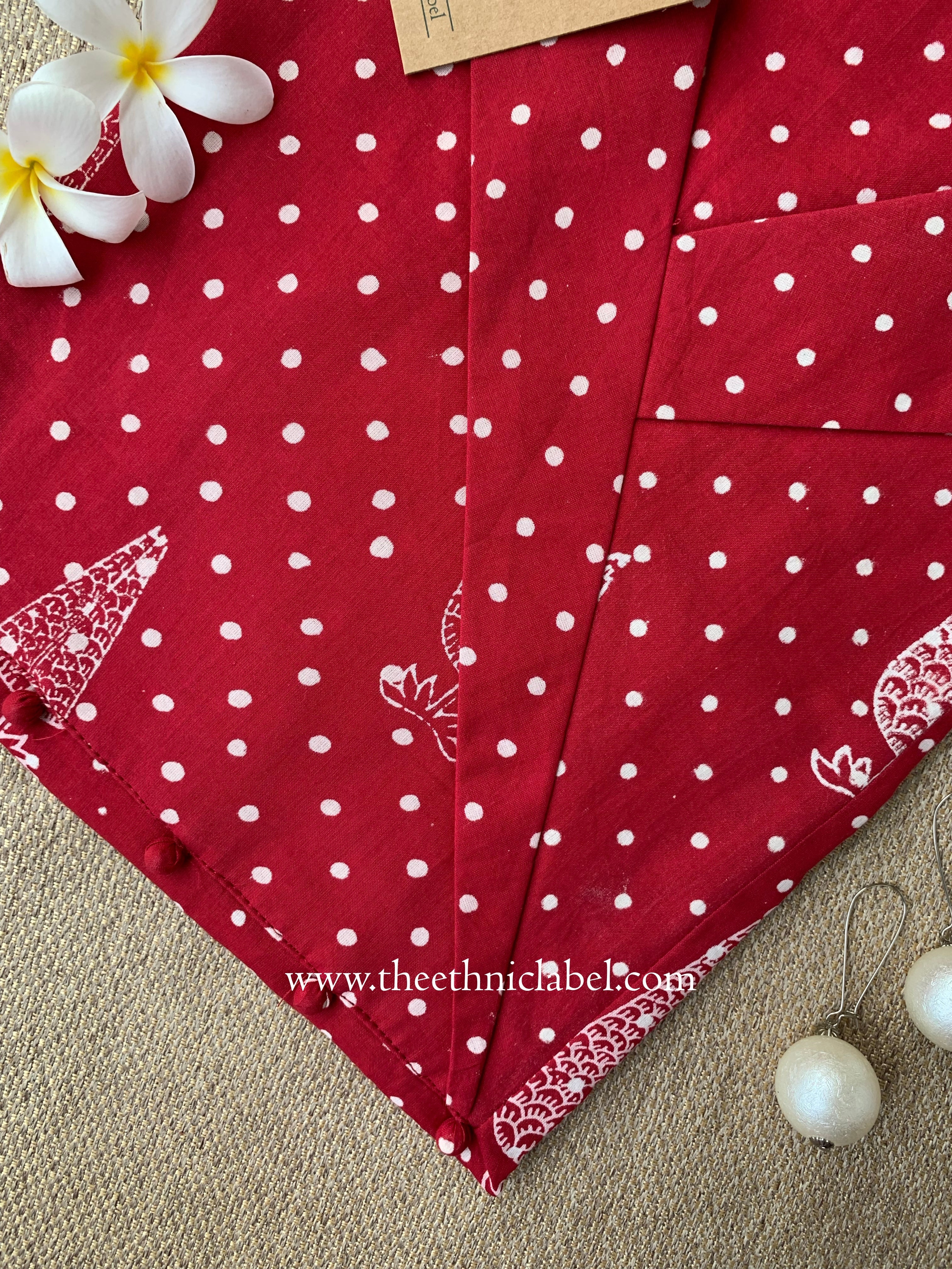 "Samra" Hand Block Printed Dark Red Cotton kurta