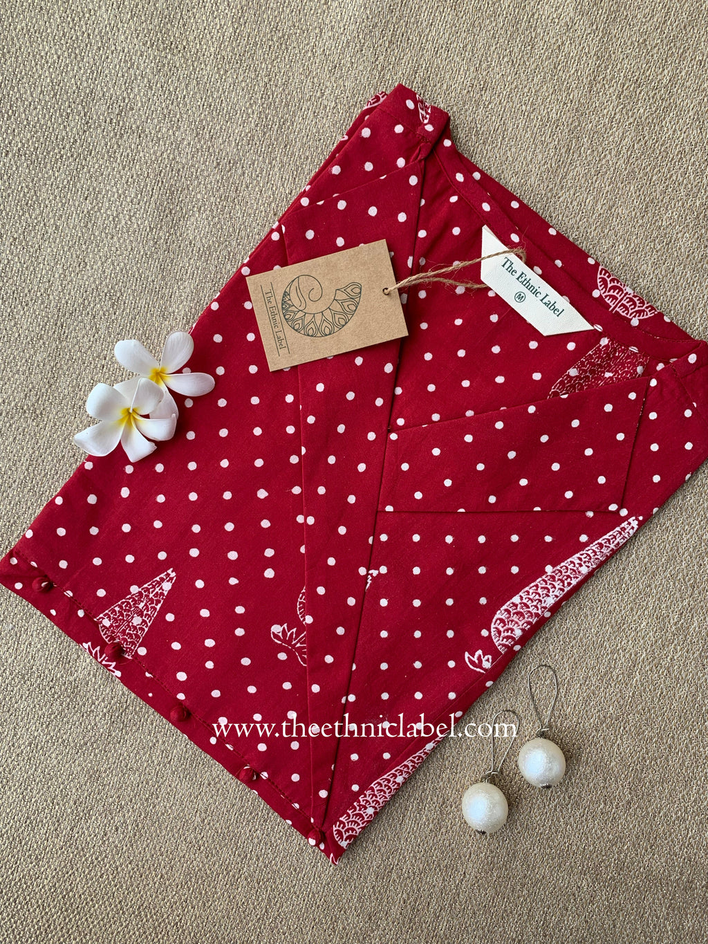"Samra" Hand Block Printed Dark Red Cotton kurta