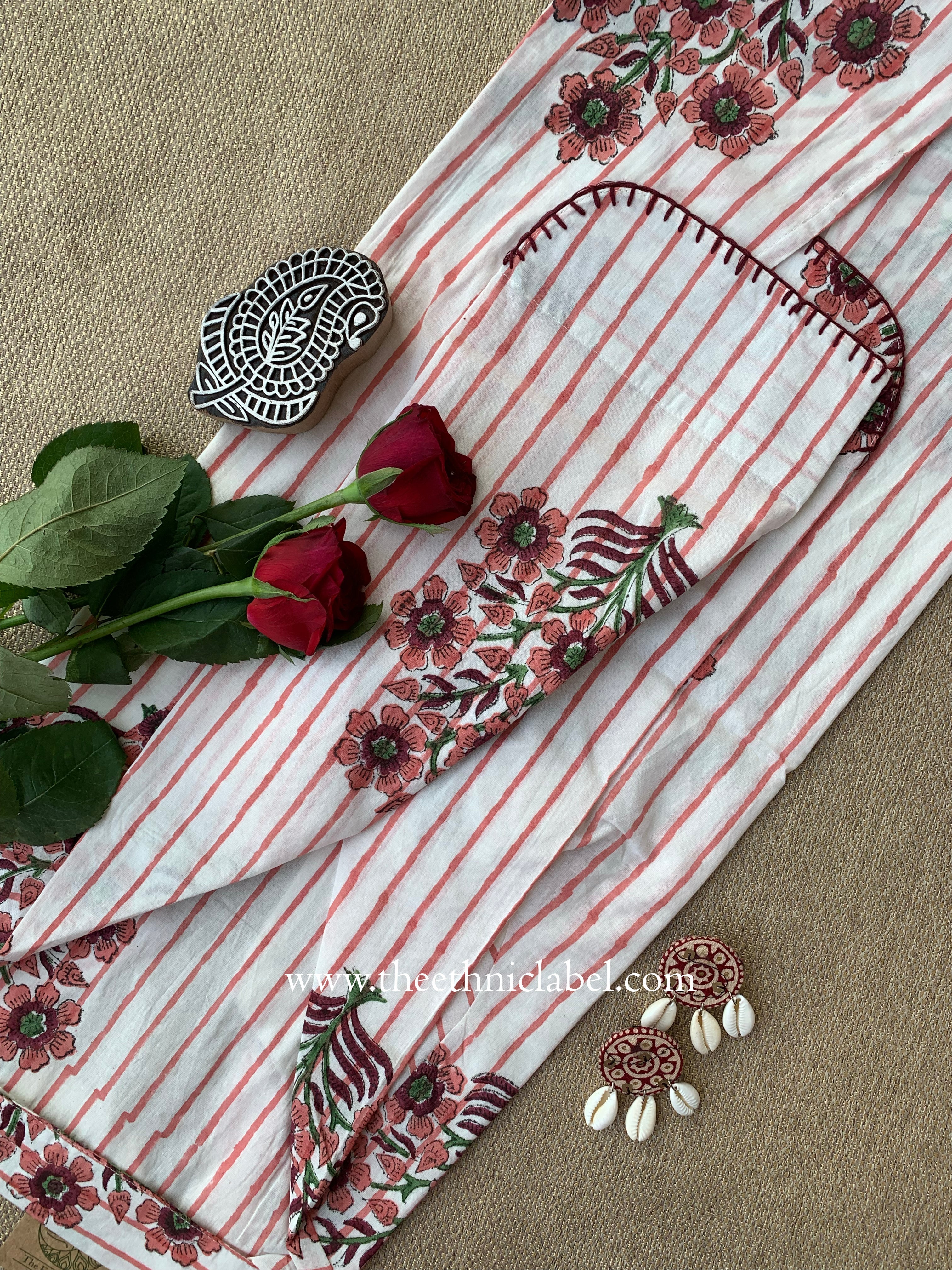 "Nysa" Hand Block Printed White Cotton kurta