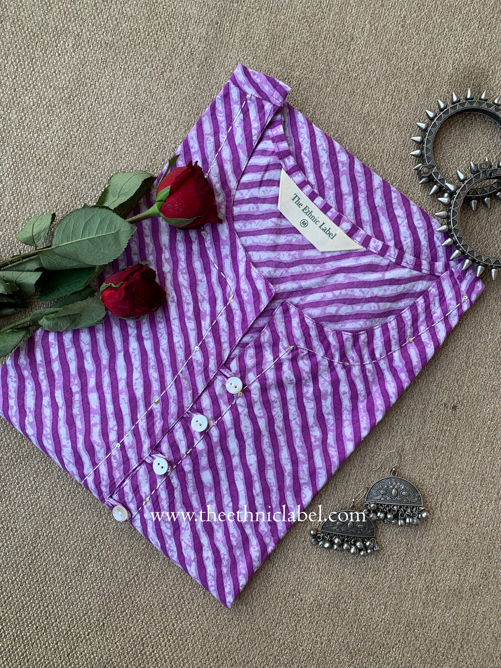 "Zafra" Lehriya Printed Purple Cotton kurta