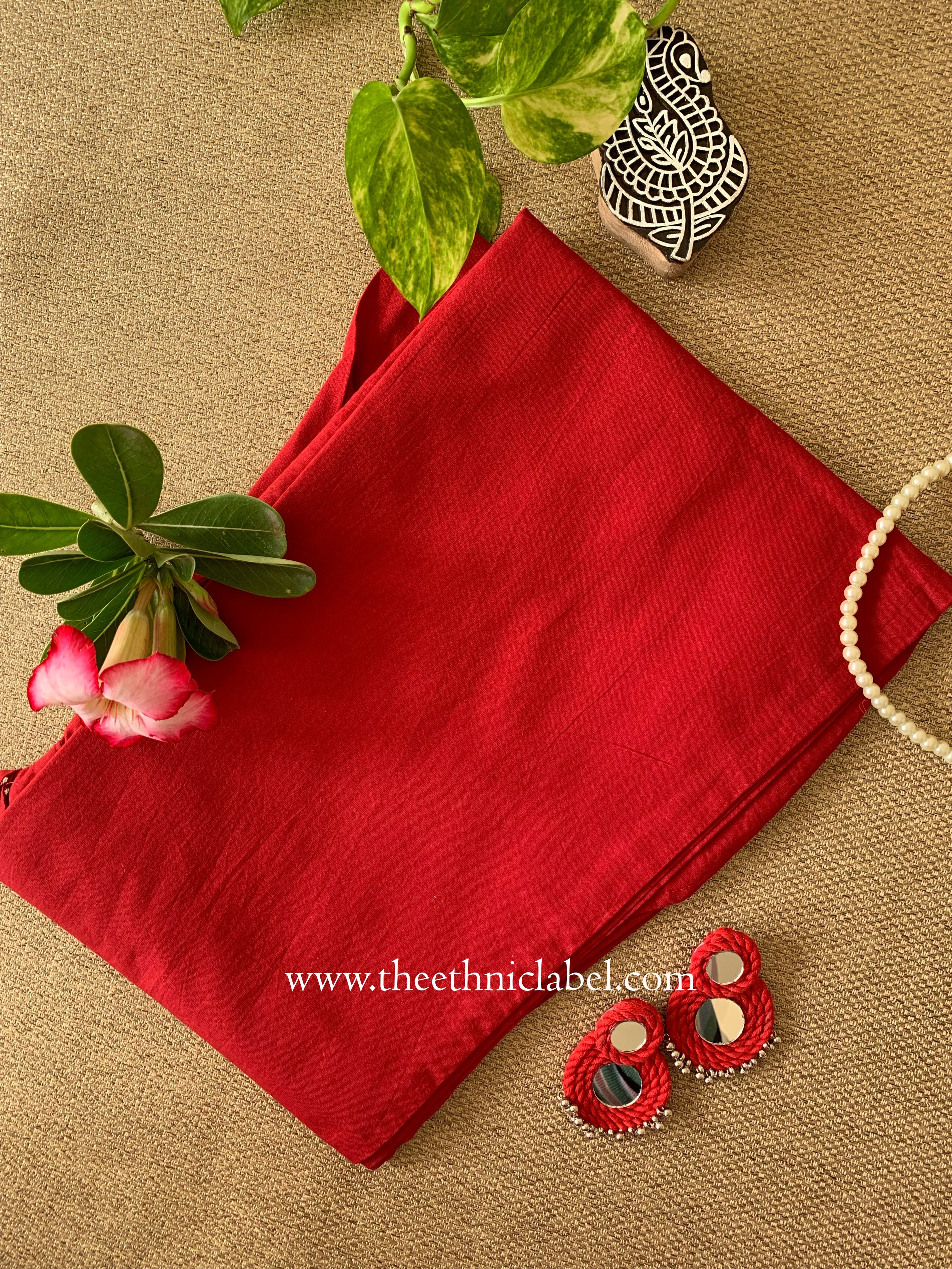Red  Cotton Straight Pants
