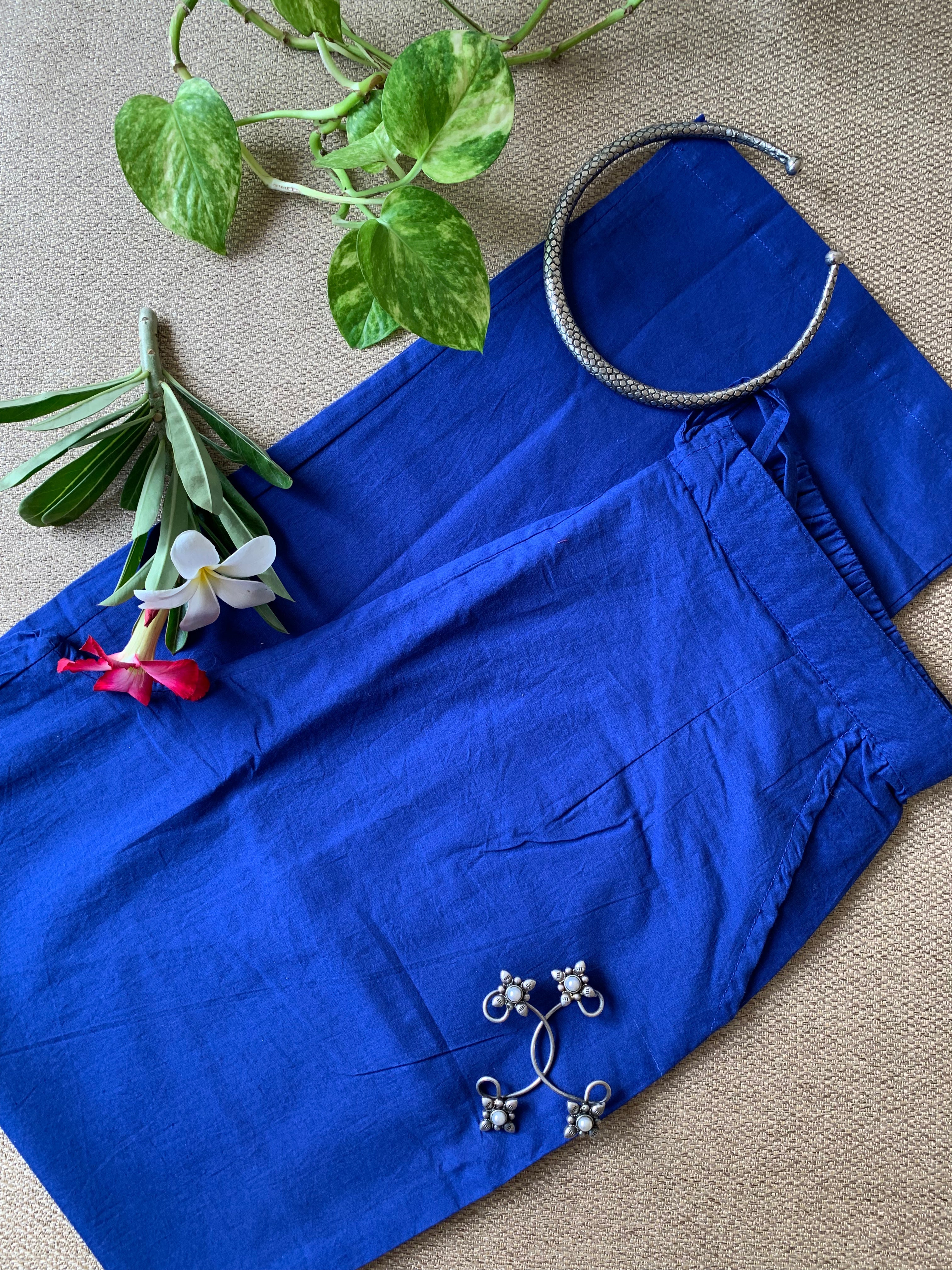 Blue Pure Cotton Straight Pants