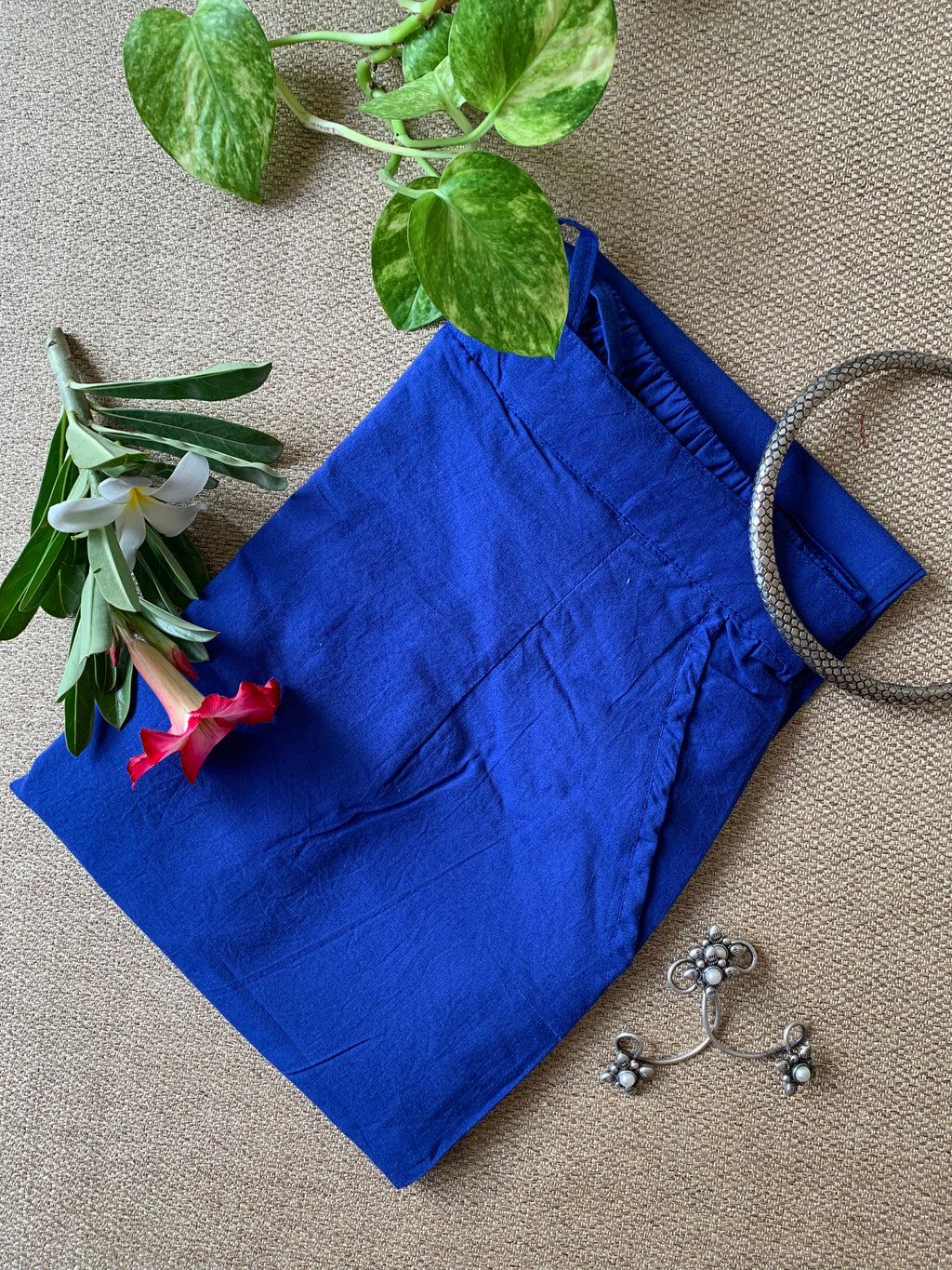 Blue Pure Cotton Straight Pants