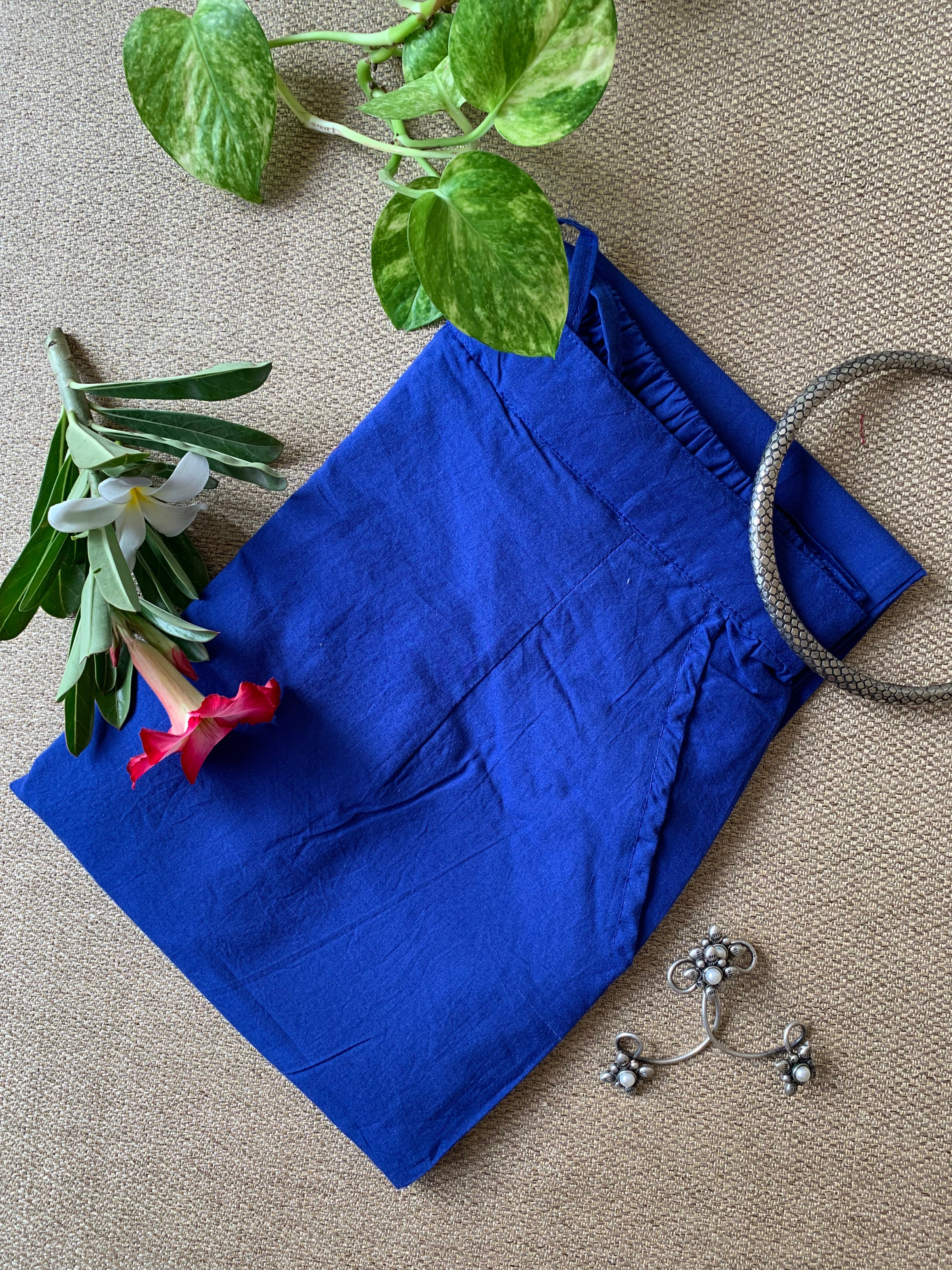 Blue Pure Cotton Straight Pants