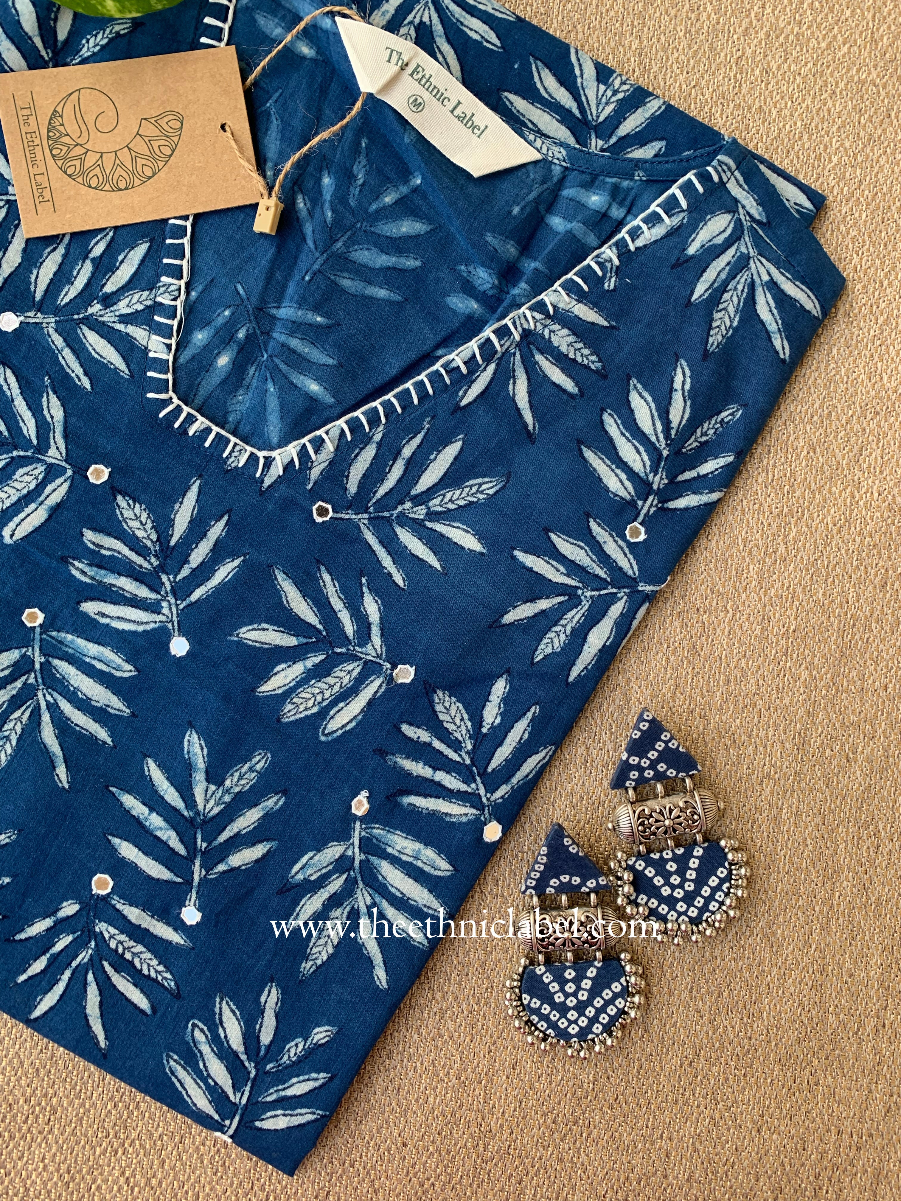 "Zunaira" Hand-embroidered Block Print Cotton kurta