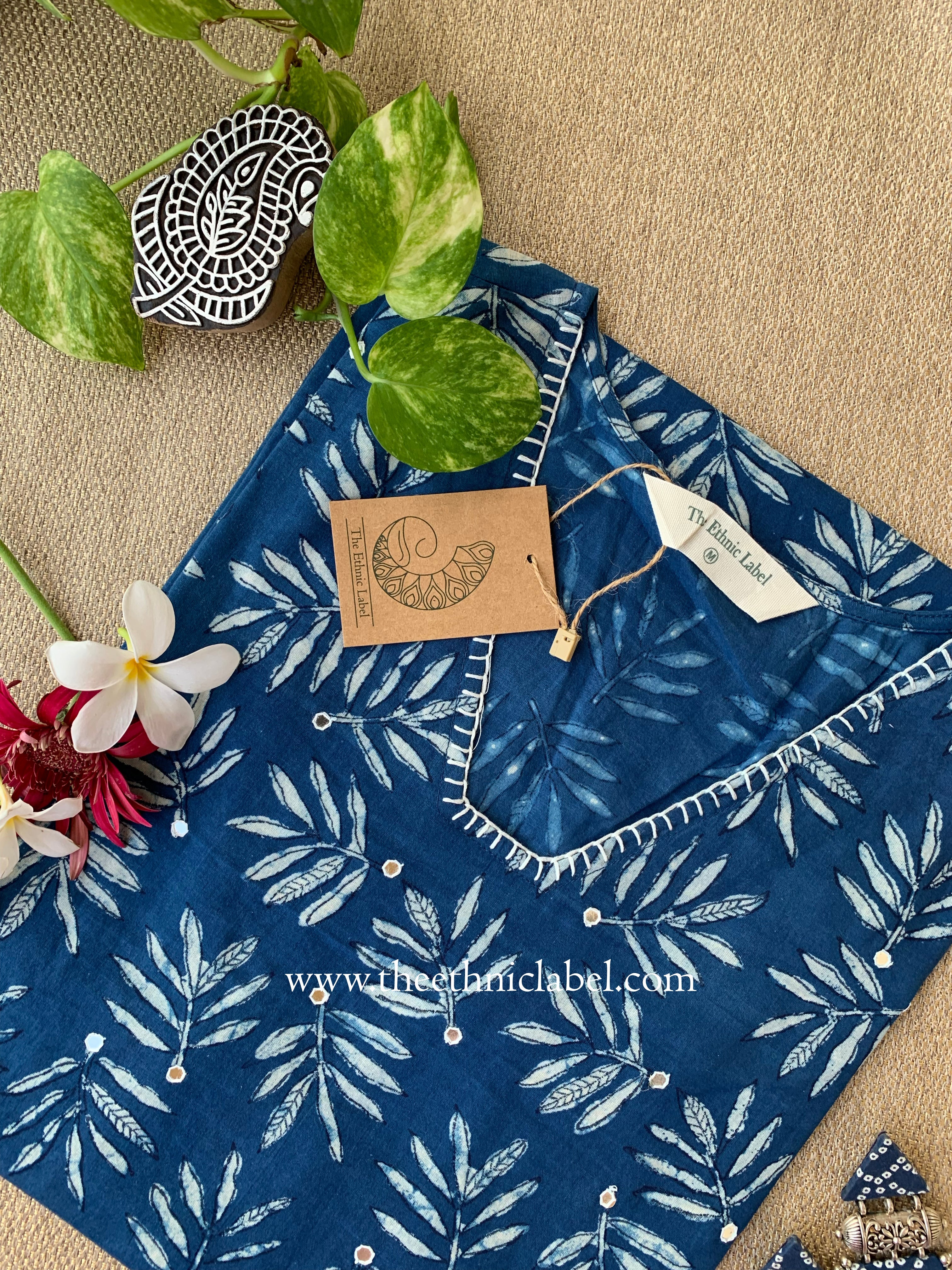 "Zunaira" Hand-embroidered Block Print Cotton kurta
