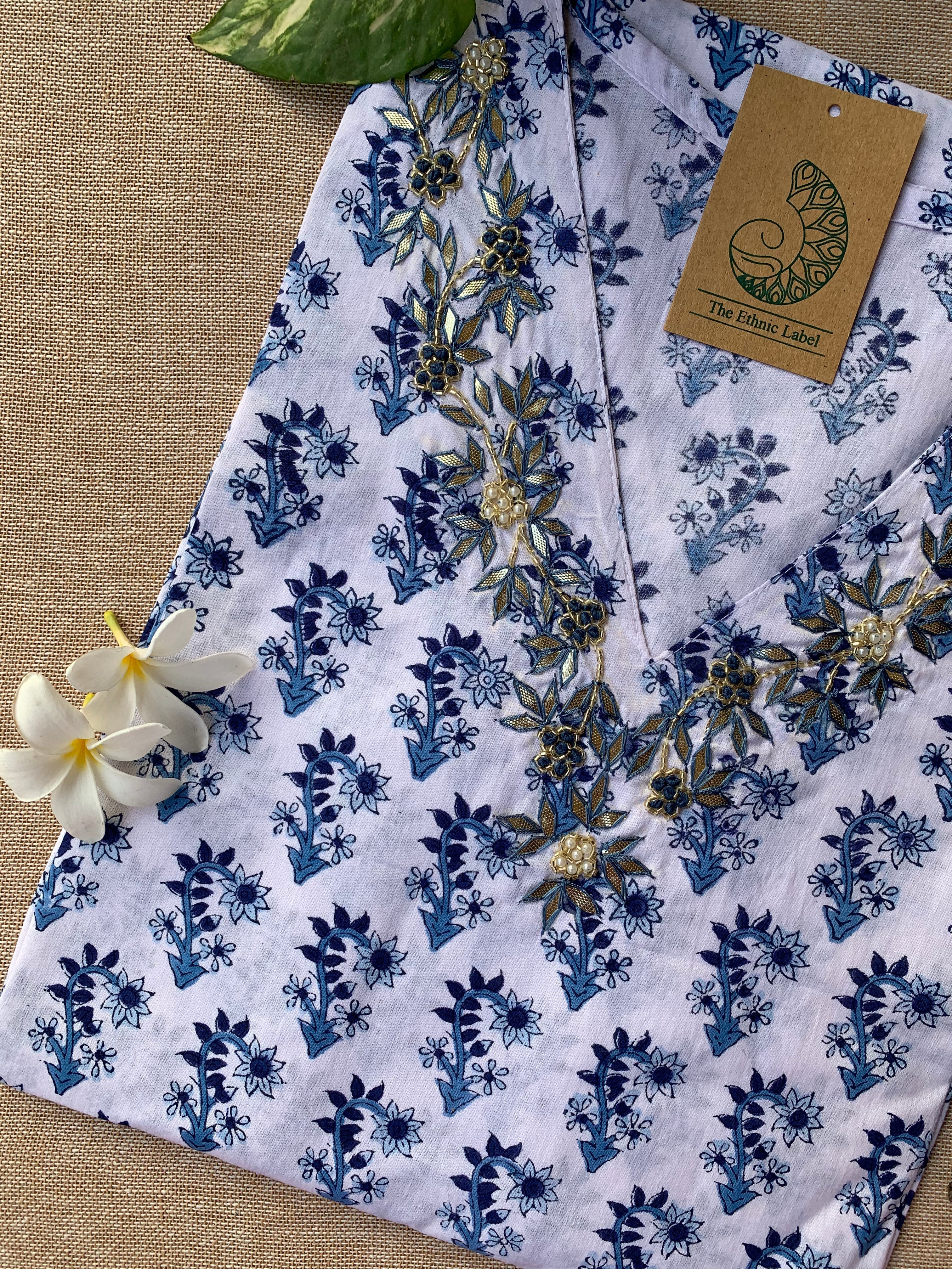 "Pari" Hand Work Embellished Cotton kurta - M