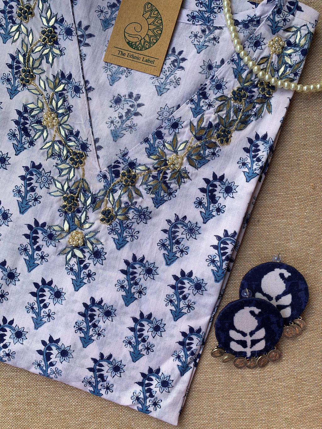 "Pari" Hand Work Embellished Cotton kurta - M